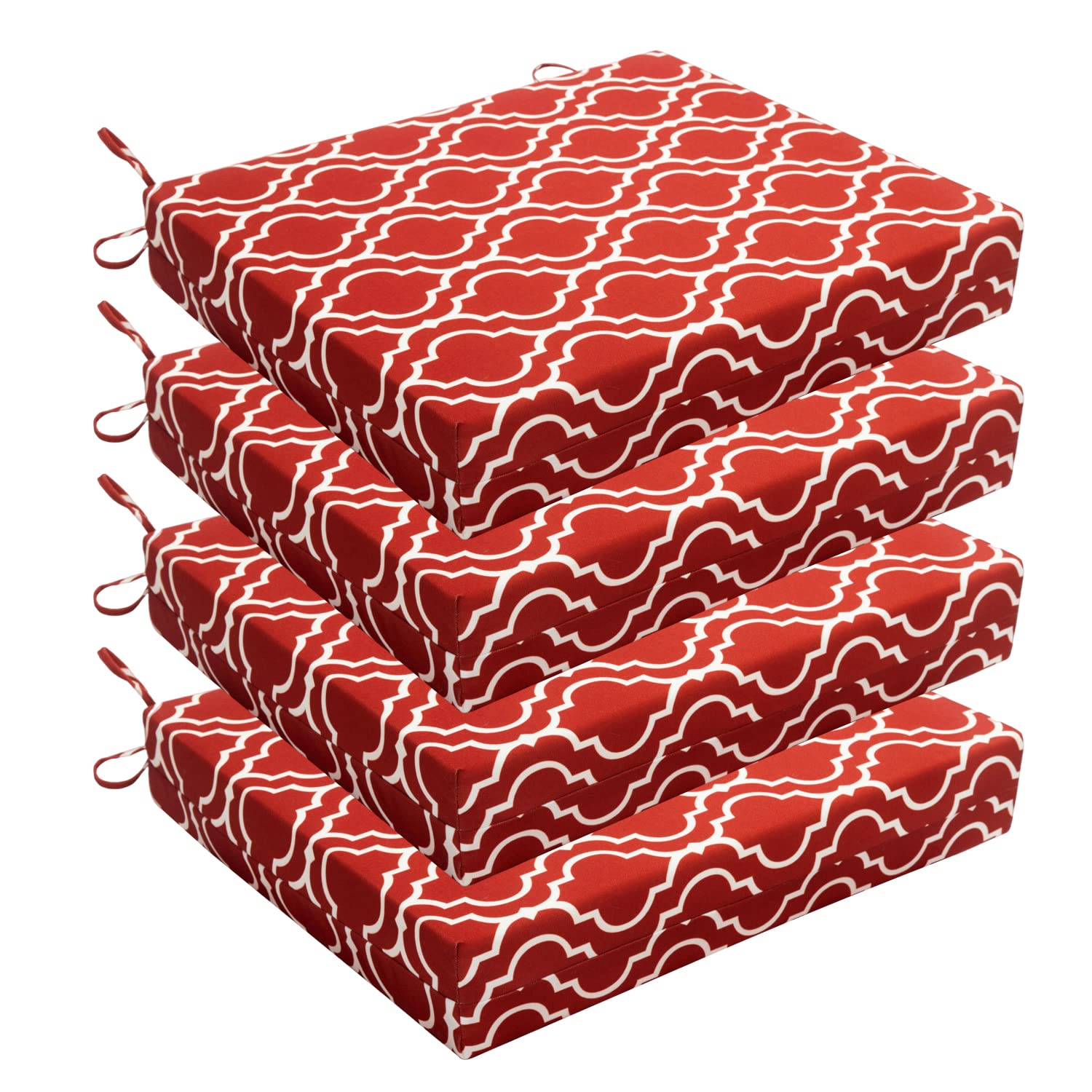 Wellsin Outdoor Chair Cushions for Patio Furniture - Patio Chair Cushions Set of 4 - Waterproof Square Corner Outdoor Seat Cushions 18.5"X16"X3", Gourd/Red