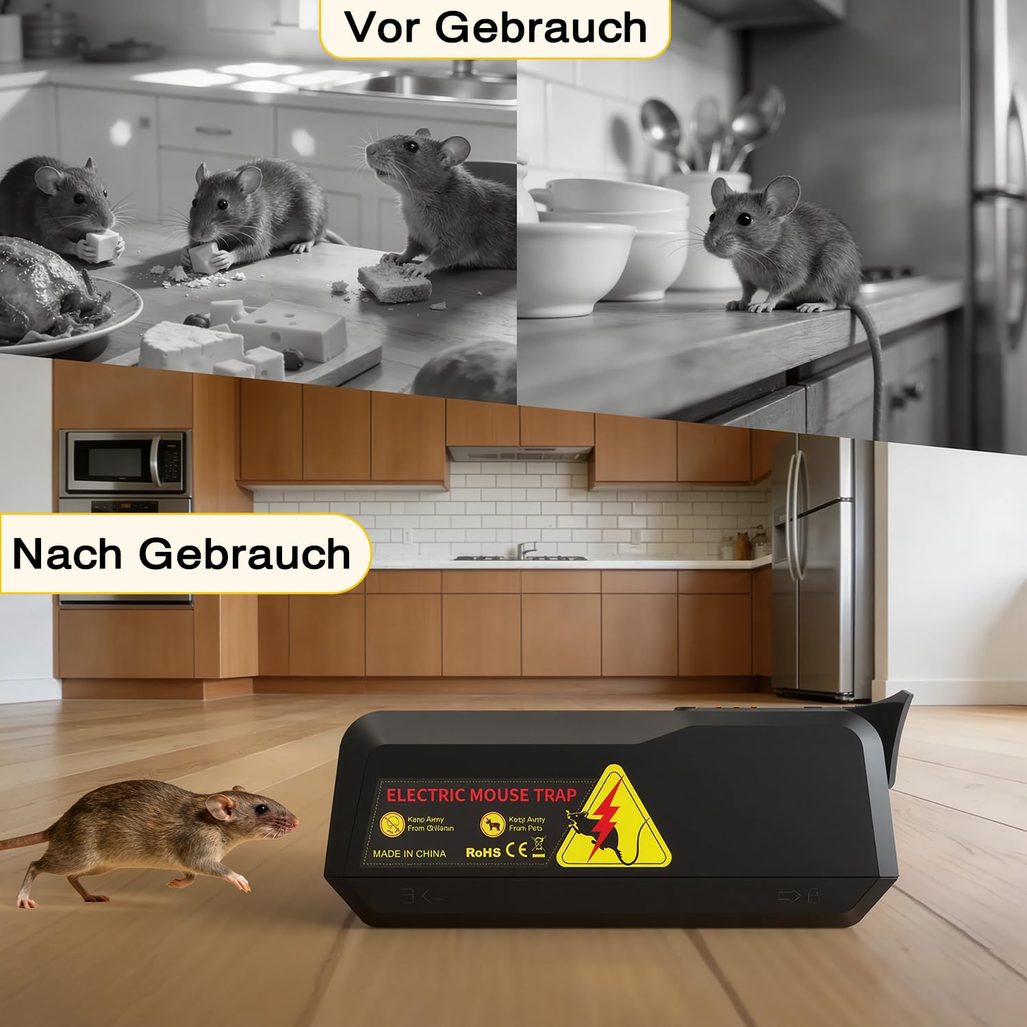 Elektrische Mausefalle, Rattenfalle Elektrisch Eine Hochspannung von 1800 V tötet Mäuse sofort und schmerzlos