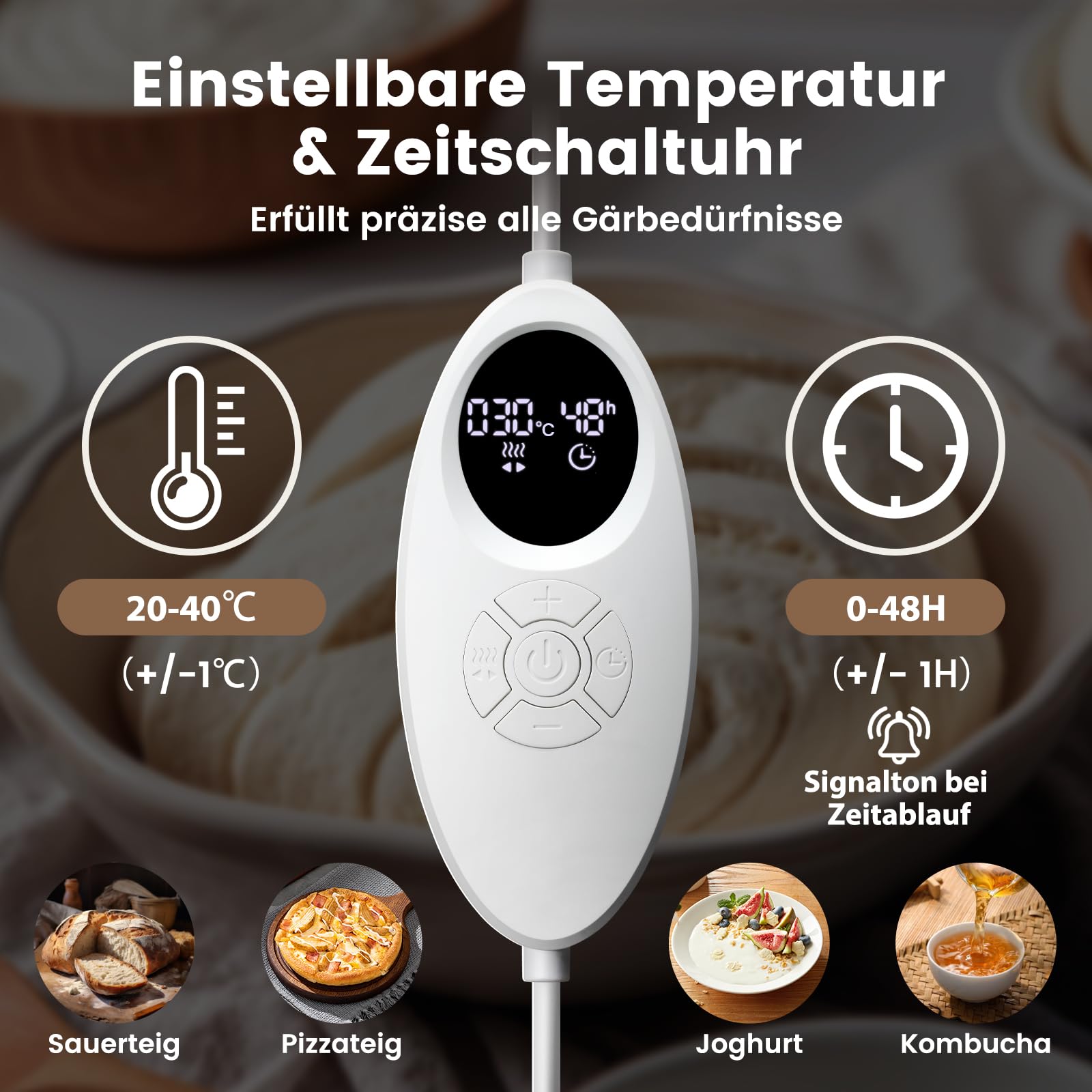 Faltbare Gärbox mit Temperaturregelung 20–40°C & 48h-Timer, Teiggärbox mit Metallregal und Hygrometer, ideal für Sauerteig, Brot, Pizza, Joghurt und Kombucha, Platzsparend & Präzise Kontrolle
