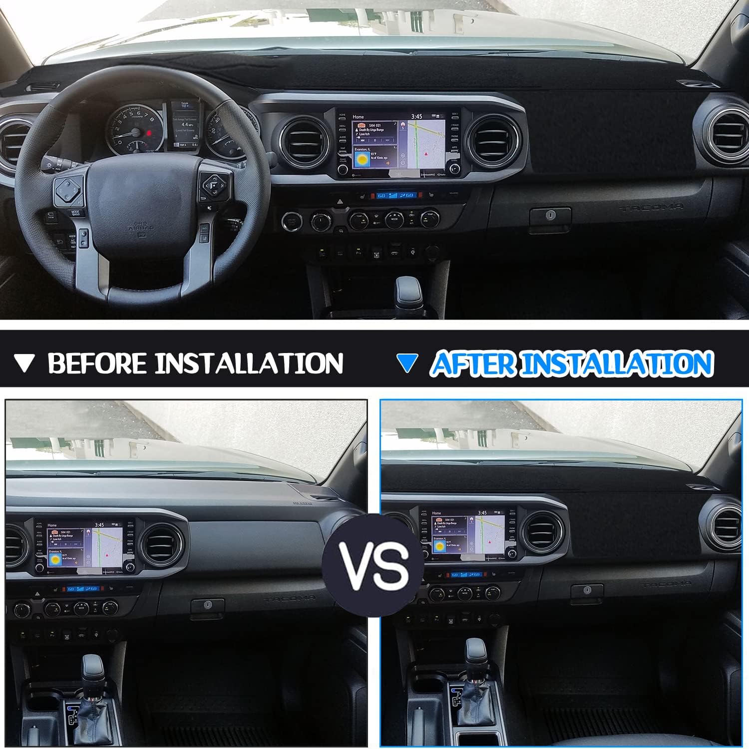 Dashboard Cover Dash Cover Mat Pad Carpet Custom Fit for Toyota Tacoma 2016 2017 2018 2019 2020 2021 2022 2023 Accessories Anti-Skid Center Console Protector Cover Mat(Black Edge)