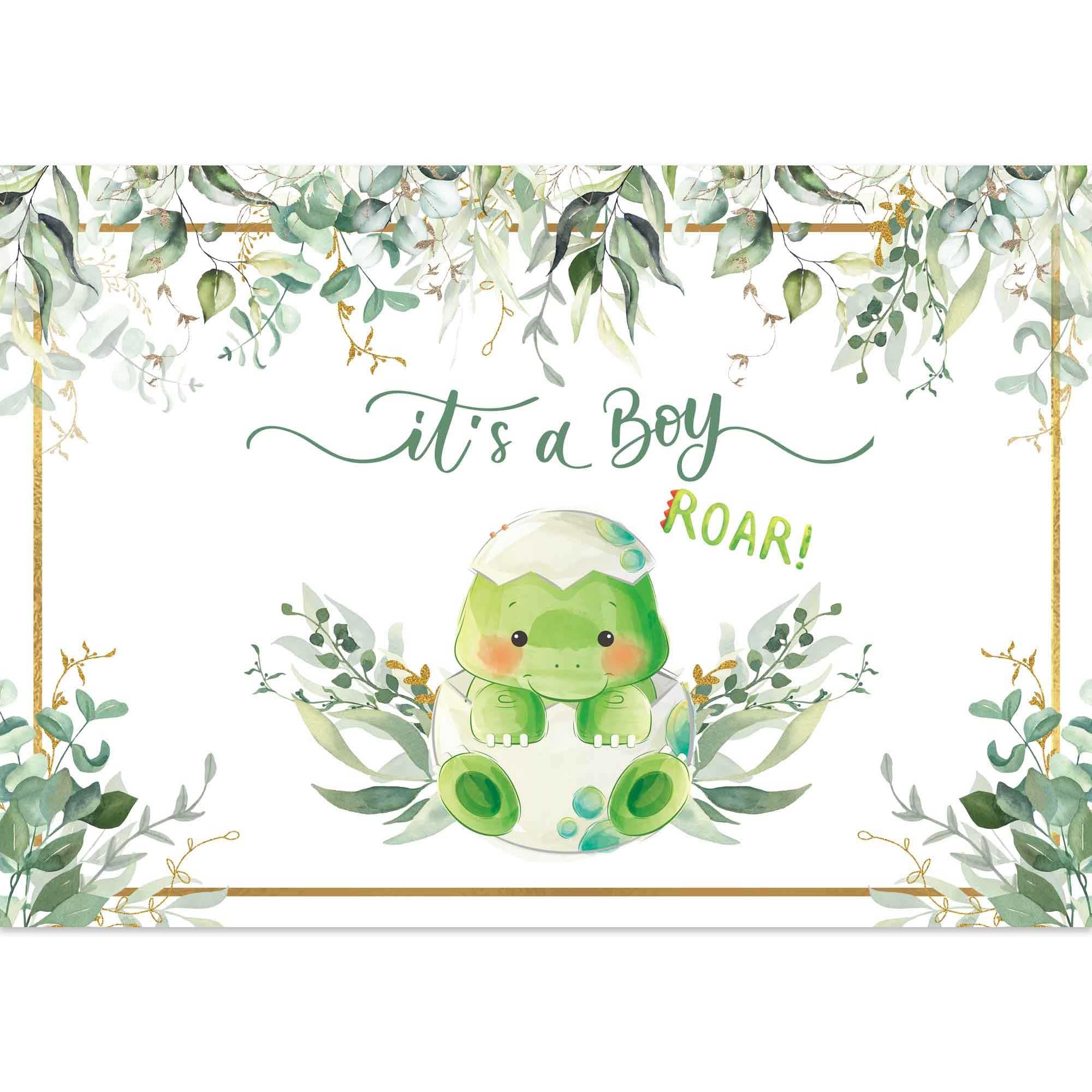 Felortte 7x5ft Polyester Dinosaur It's a Boy Baby Shower Backdrop Jungle Leaves Photography Background for 1st Birthday Newborn Party Decorations Cake Table Banner Portrait Pictures Shoot Props
