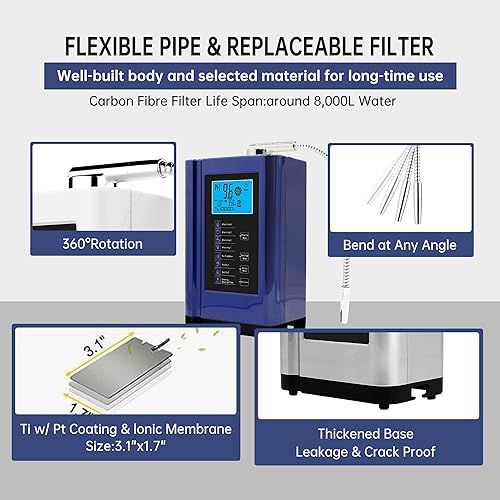 Miniatura 3 de Ionizador de agua, purificador de agua PH 3,5 – 10,5 alcalinas de ácido maquinaria de agua, hasta -500 mV ORP, 6000 litros por filtro, 7 ajustes de