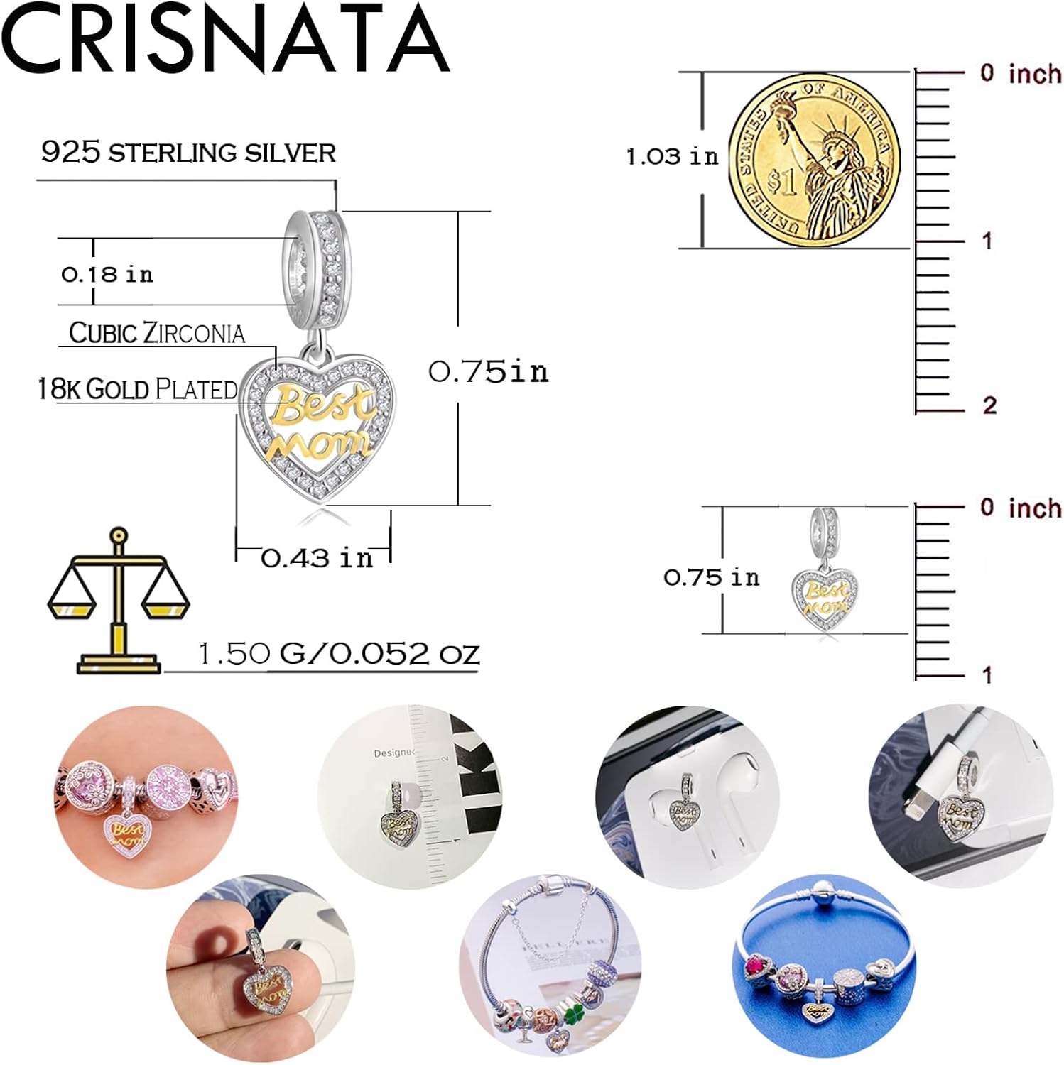 Mothers Day Theme Charm-925 Sterling Silver Mother/Daughter, Mother/Son, Father/Daughter Heart Split Pendant, 2 Tone Heart, Family Tree Beads, fits European Charms Bracelet, Gifts for Mum/Mummy/Grandma - Image 2