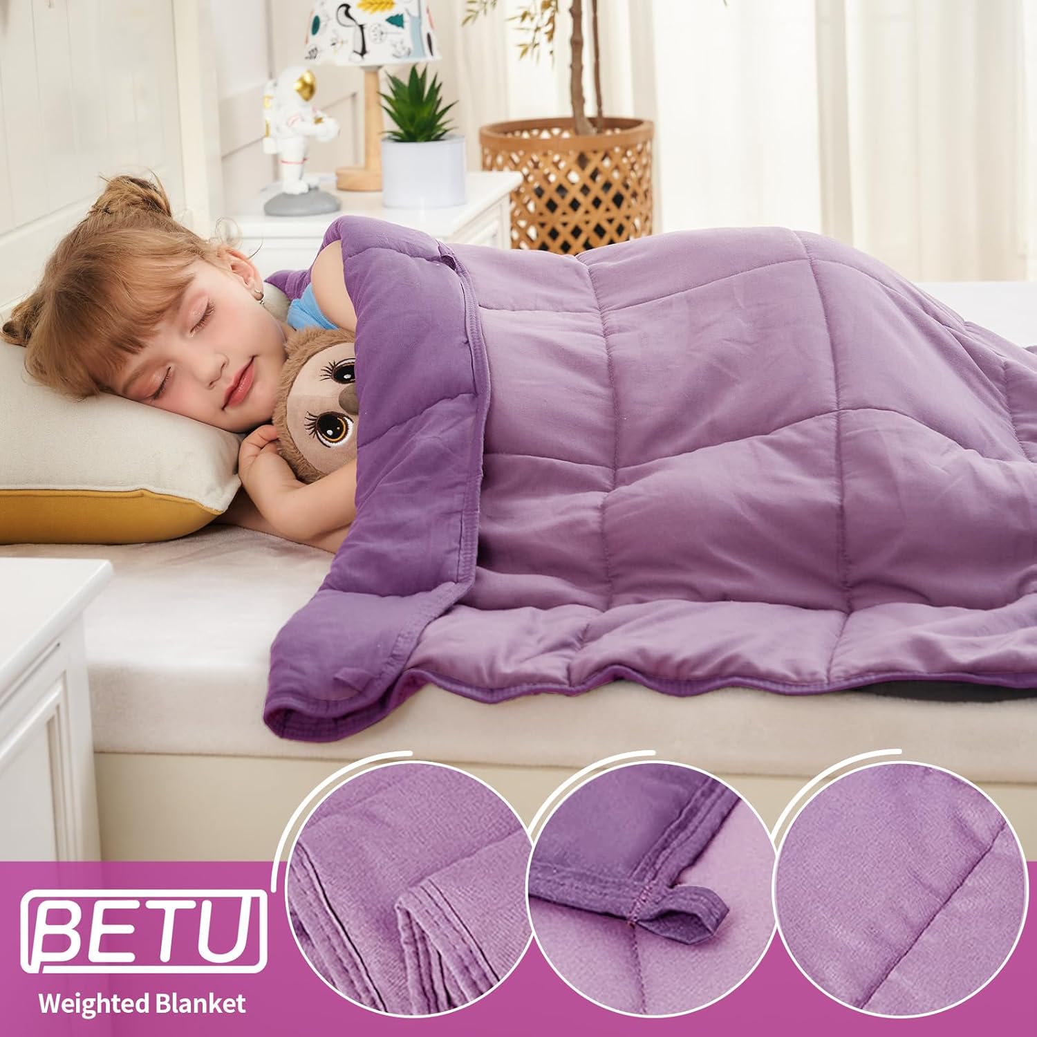 Purple Weighted Blanket Kids 3lbs, 36"x48", Cooling Heavy Throw Blanket for 20-40lbs, Microfiber Soft Thick Big Blankets Weighted Comforter Breathable Gift for Sleeping - Image 5
