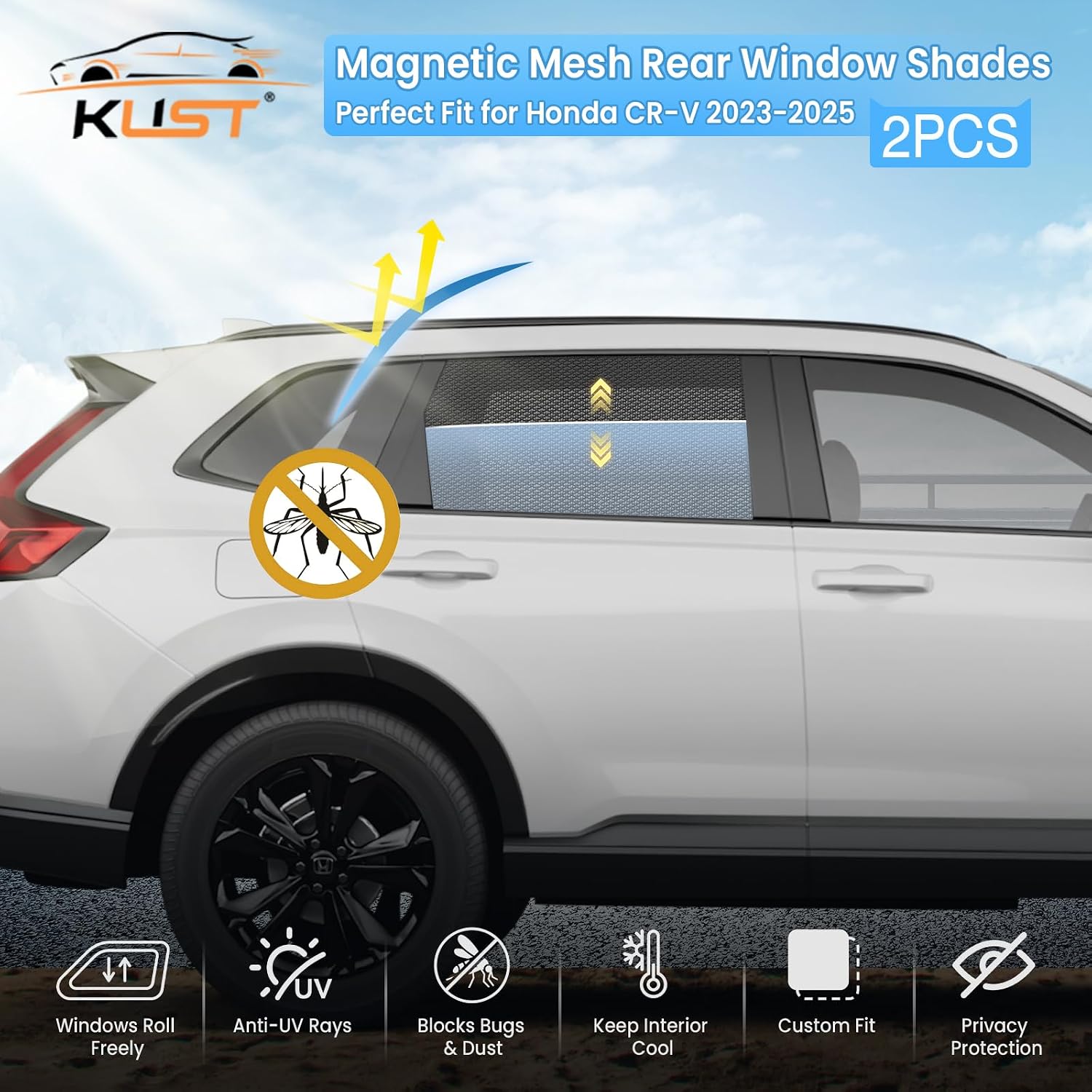 KUST Car Window Shades for 2023 2024 2025 Honda CR-V CRV Accessories, Breathable Mesh Magnetic Window Covers, Rear Back Side Window Sun Shades UV Block Privacy Protection for Baby Camping Napping 2PCS image 2
