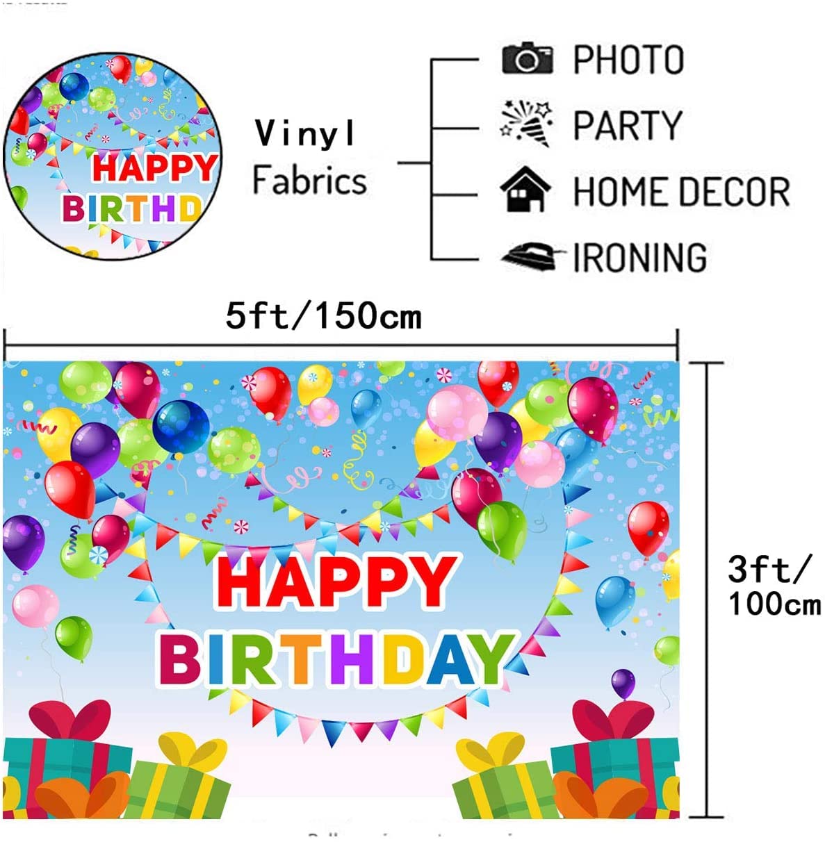 Happy Birthday Fotohintergrund Mit Luftballons – 1,5x1 M Vinyl, Für Kindergeburtstage, Babypartys & Studiofotos