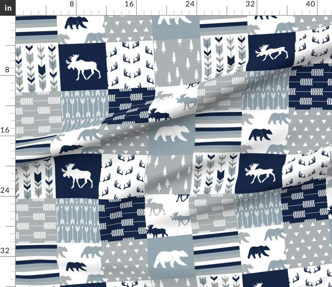Spoonflower Fabric - Wholecloth Moose Bear Navy Rustic Woods Blue Grey Woodland Trendy Printed on Petal Signature Cotton Fabric by The Yard - Sewing Quilting Apparel Crafts Decor