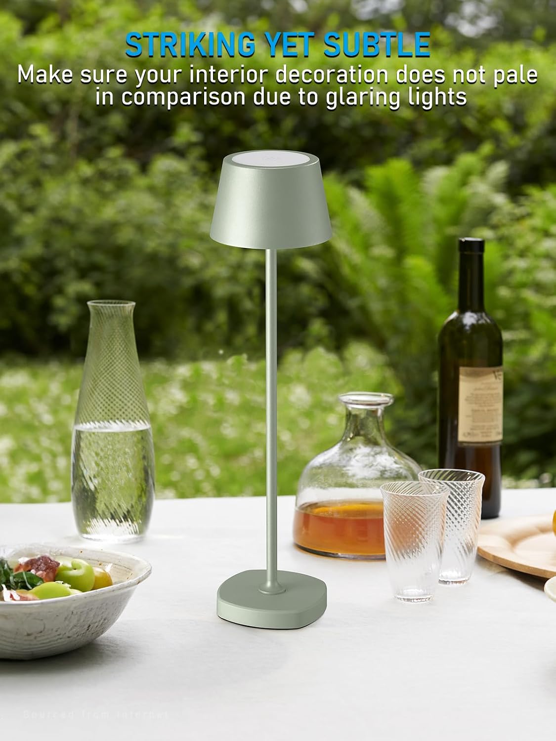 TORCHSTAR LED Rechargeable Cordless Table Lamp with Charging Base, Dimmable Cordless Outdoor Table Lamps for Restaurant Hotels, 4000mAh Battery Operated Portable Desk Lamp, 2700K, Green, Pack of 2