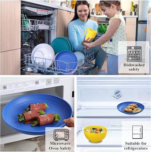 Miniatura 5 de Berglander UKR - Juego de vajilla de plástico de 24 piezas para 6, platos y cuencos reutilizables de color UKR, incluye platos llanos, platos de