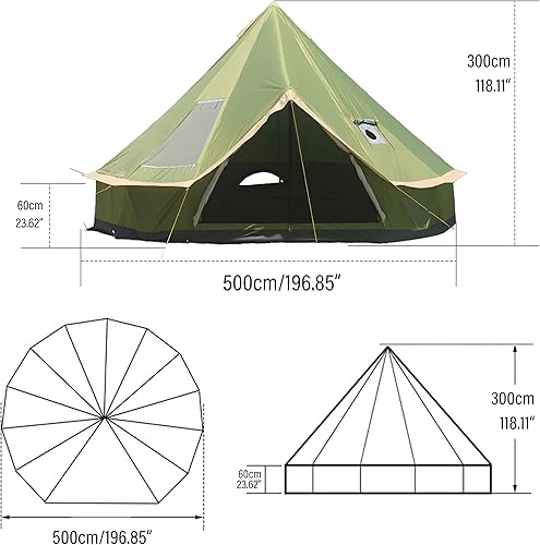 Miniatura 9 de Mongolian Ger - Tienda de campaña grande al aire libre con chimenea ignífuga y tragaluz para 6-12 personas, resistente al agua 118.110 in (opciones