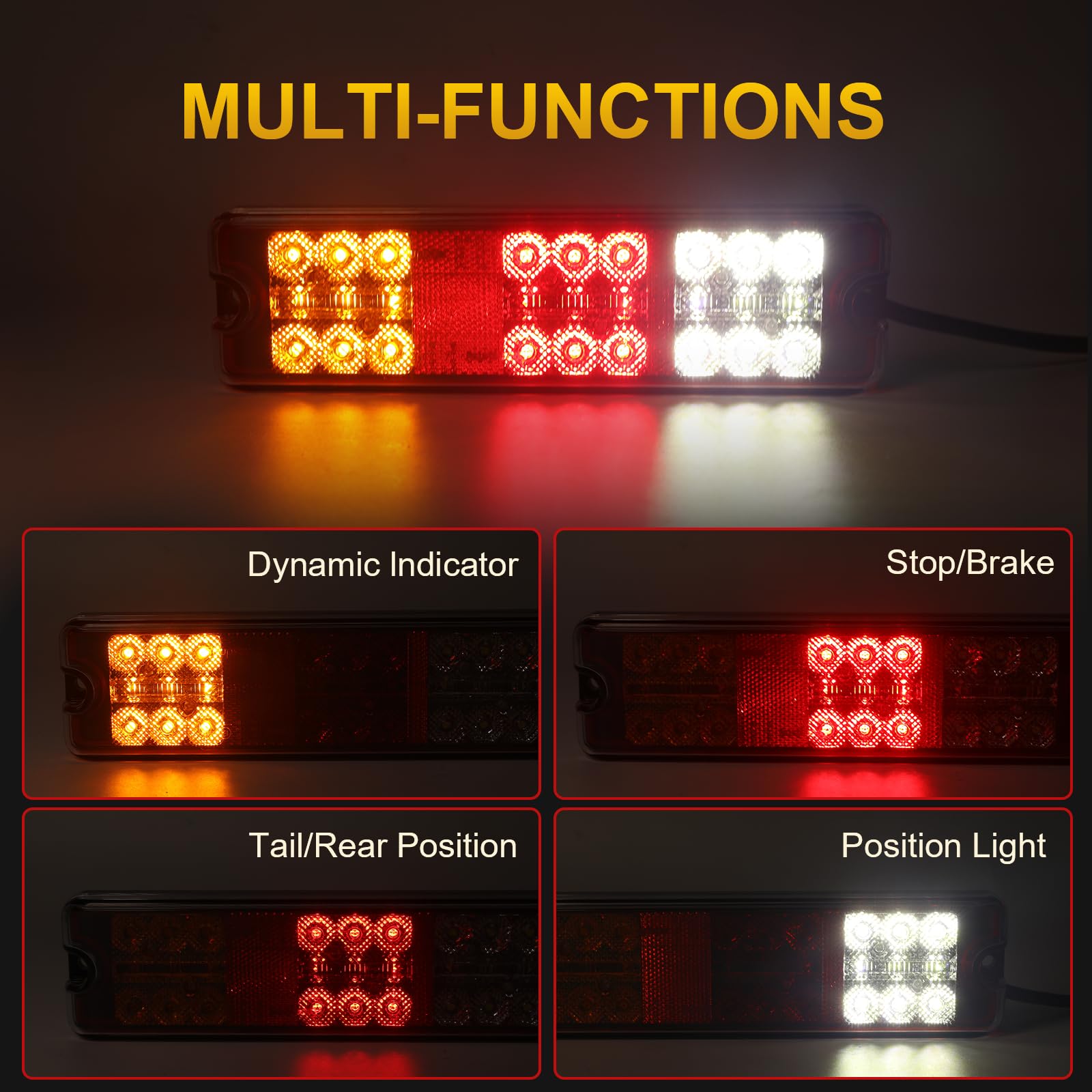 2 Stück LED Anhänger Rückleuchten 12V/24V 27 LEDs Superhelle wasserdichte mit Blinker,Bremse,Rück,Rückfahr,Reflektorlampe für RV LKW KFZ Traktor Bootsanhänger