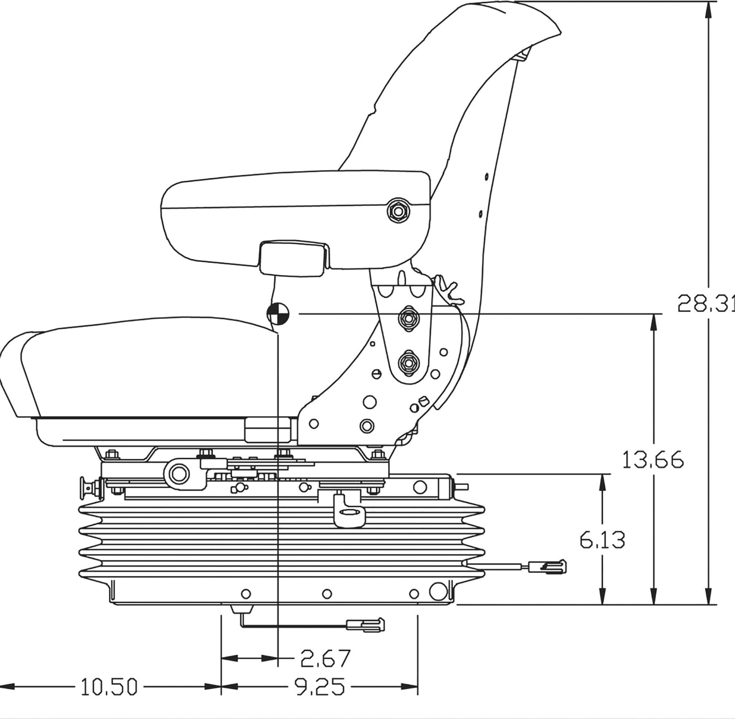 K&M Uni Pro KM 1003 Deluxe Seat and Suspension with 12 Volt Compressor - Fabric, Gray, Model Number 7915
