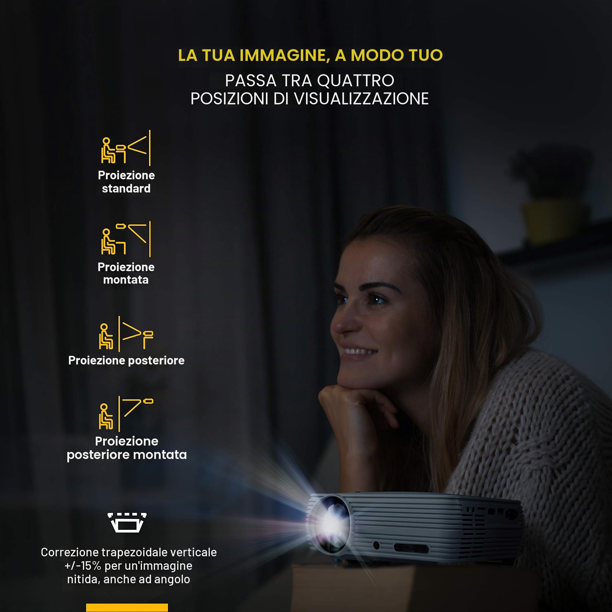 KODAK FLIK X4 Home Projector | Sistema Home Theater compatto 4.0 Progetti fino a 150 pollici con compatibilità 1080p e lampada LED luminosa | VGAAVHDMIUSBTF Ingressi | Telecomando, treppiede e