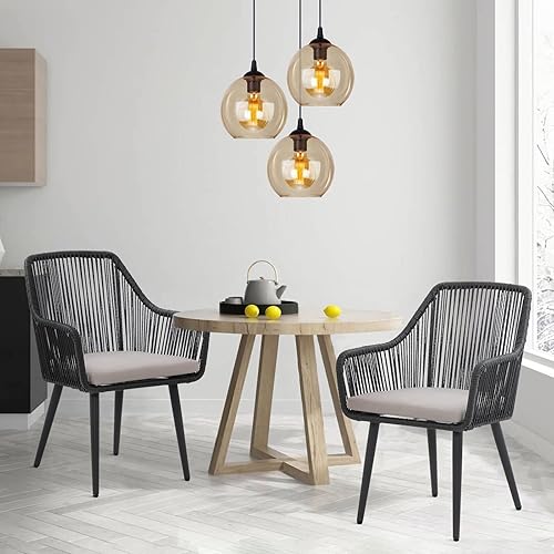 Miniatura 2 de JOIVI Juego de 2 sillas de comedor para patio, sillas de ratán al aire libre con reposabrazos y cojines para césped exterior, jardín, patio,