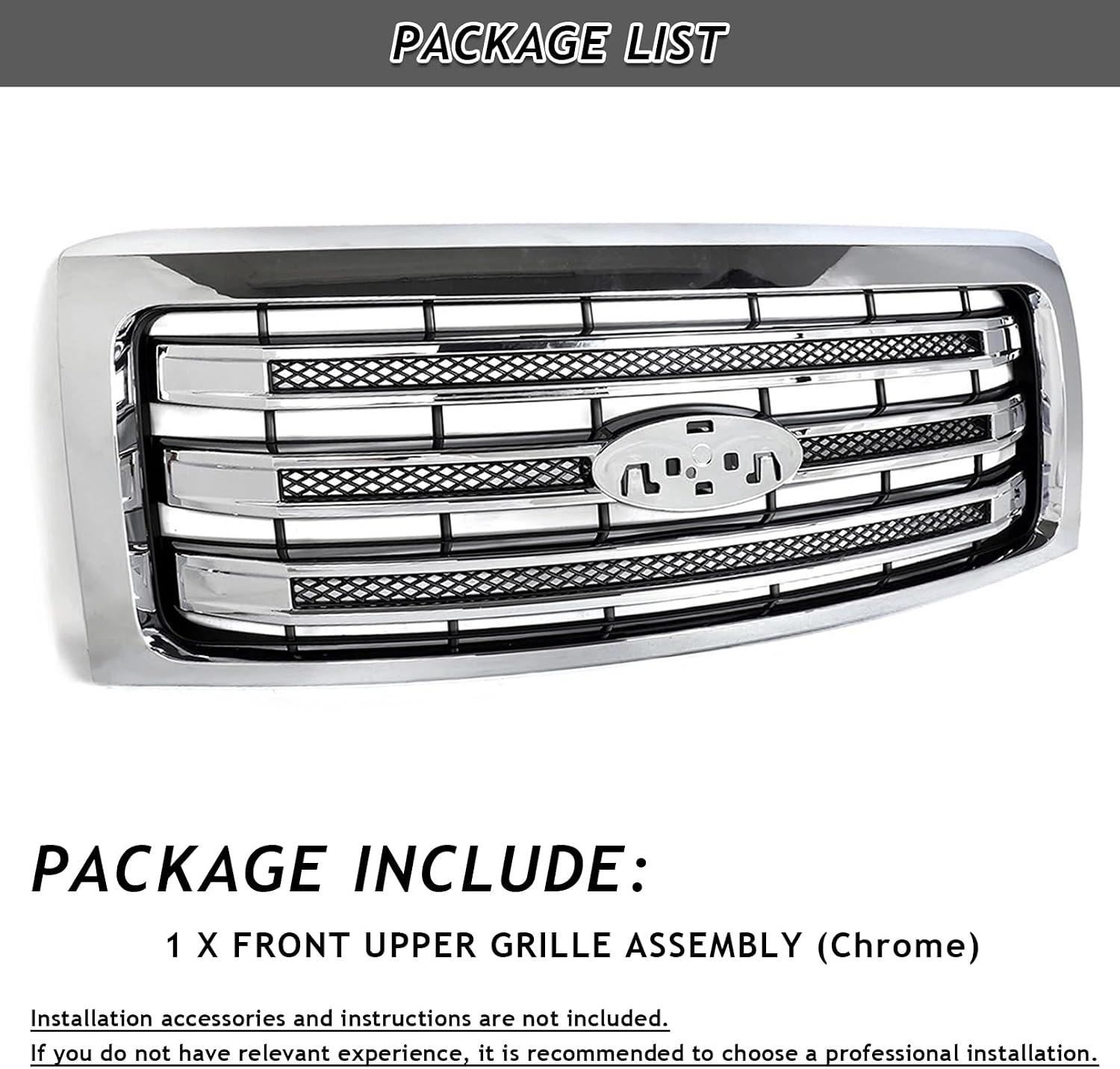 Bewild Front Grille Grill Assembly Fit For 2009-2014 Ford F-150 F150 Front Bumper Upper Grille Air Intake Cover Replacement For DL3Z8200AB (Chrome)