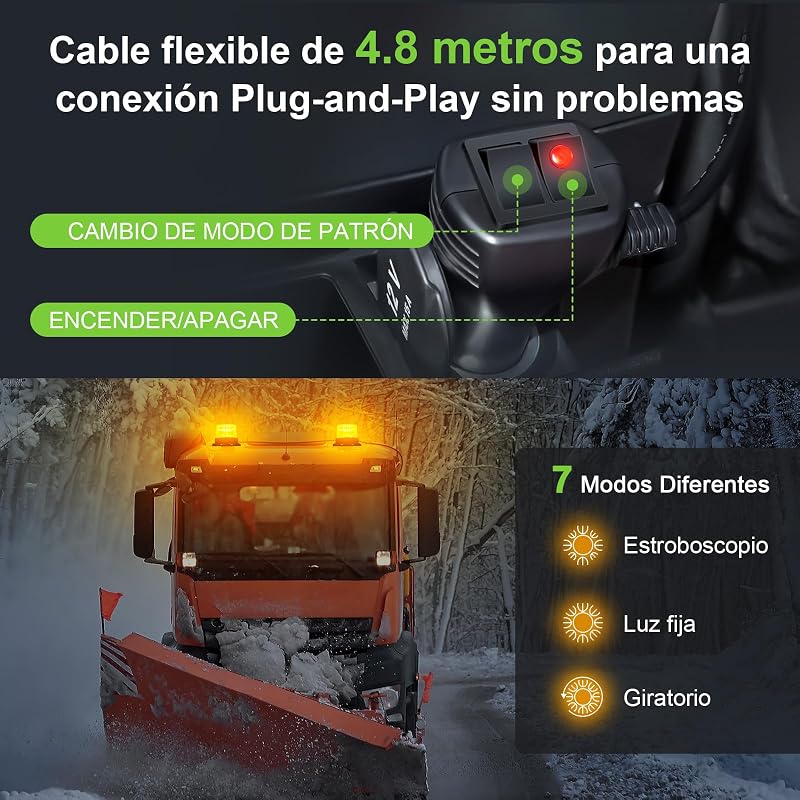 Fxlpower 2 buc. girofar LED rotativ 12V-24V galben, magnet puternic pentru freză de zăpadă, utilaje, stivuitor, tractor