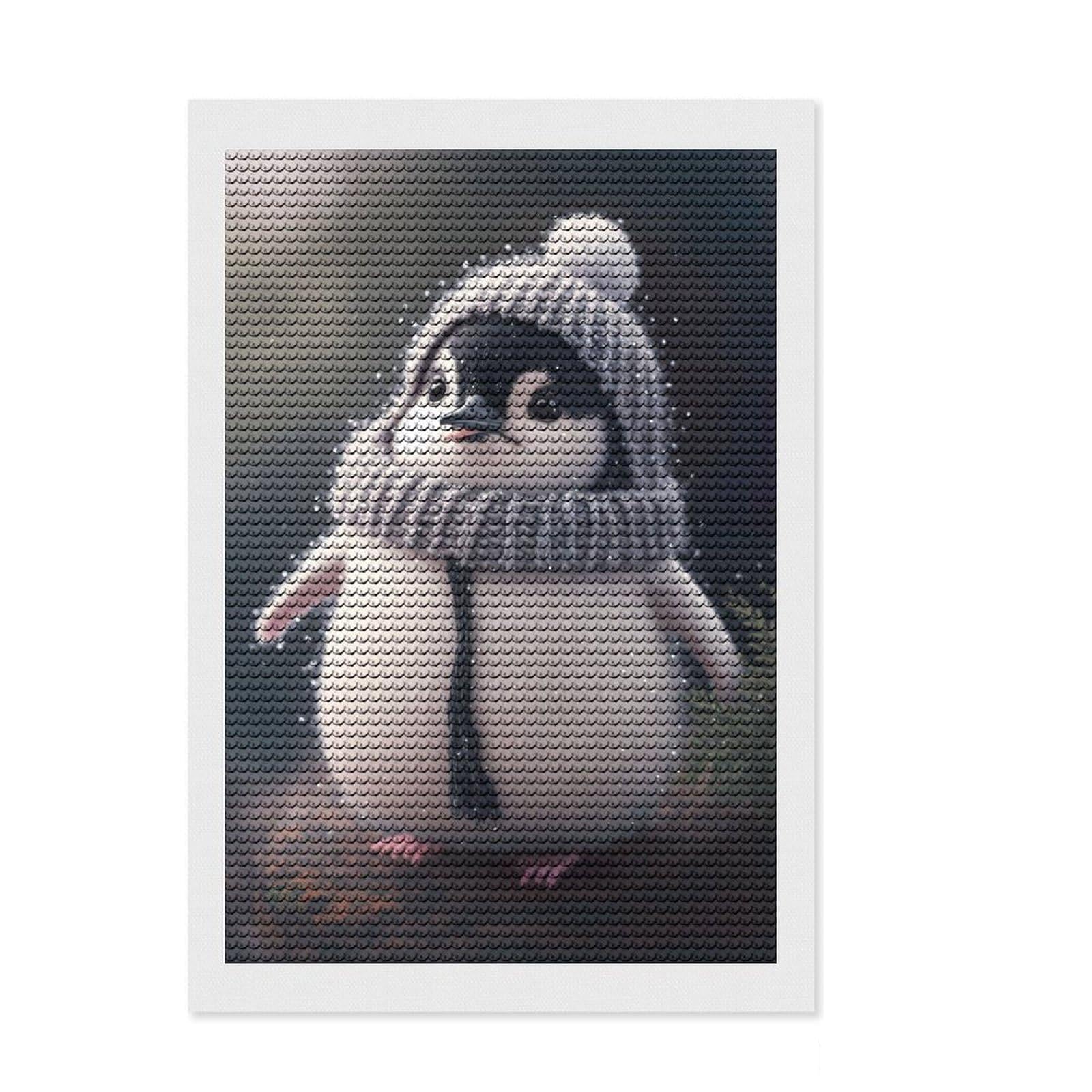 Junmoney Baby Penguin Diamond Painting Kit 8"x12", Full Kit Included, Calming Craft to Unwind, Office Decor, Gift Idea, Easy to Enjoy