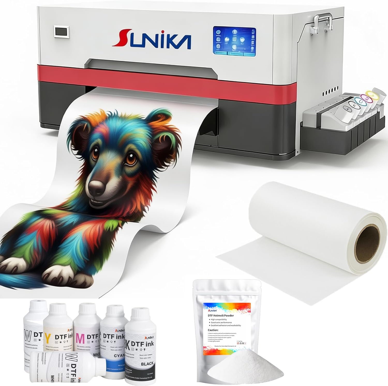 DTF Printer A3 13" F1080 Apparel Printer Transfer Printing Machine High-Speed T-Shirt Direct to Film with White Ink Circulation and Automatic Cleaning (Printer + Heat Press + Oven)