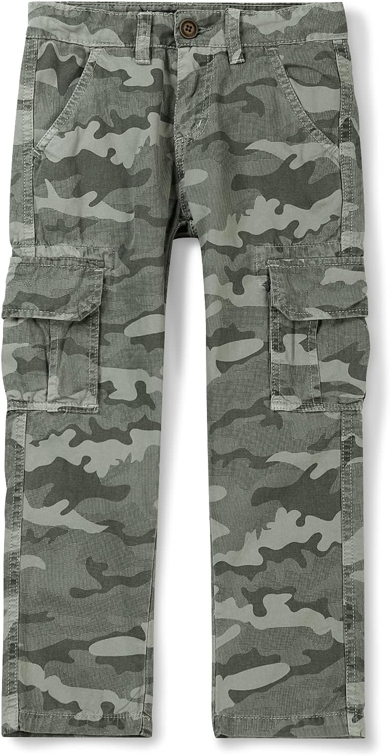 Boys Camo Cargo Pants,Classic Twill Casual Outdoor Military Multi Pocket Combat Trousers C Grey 130CM-6 Years