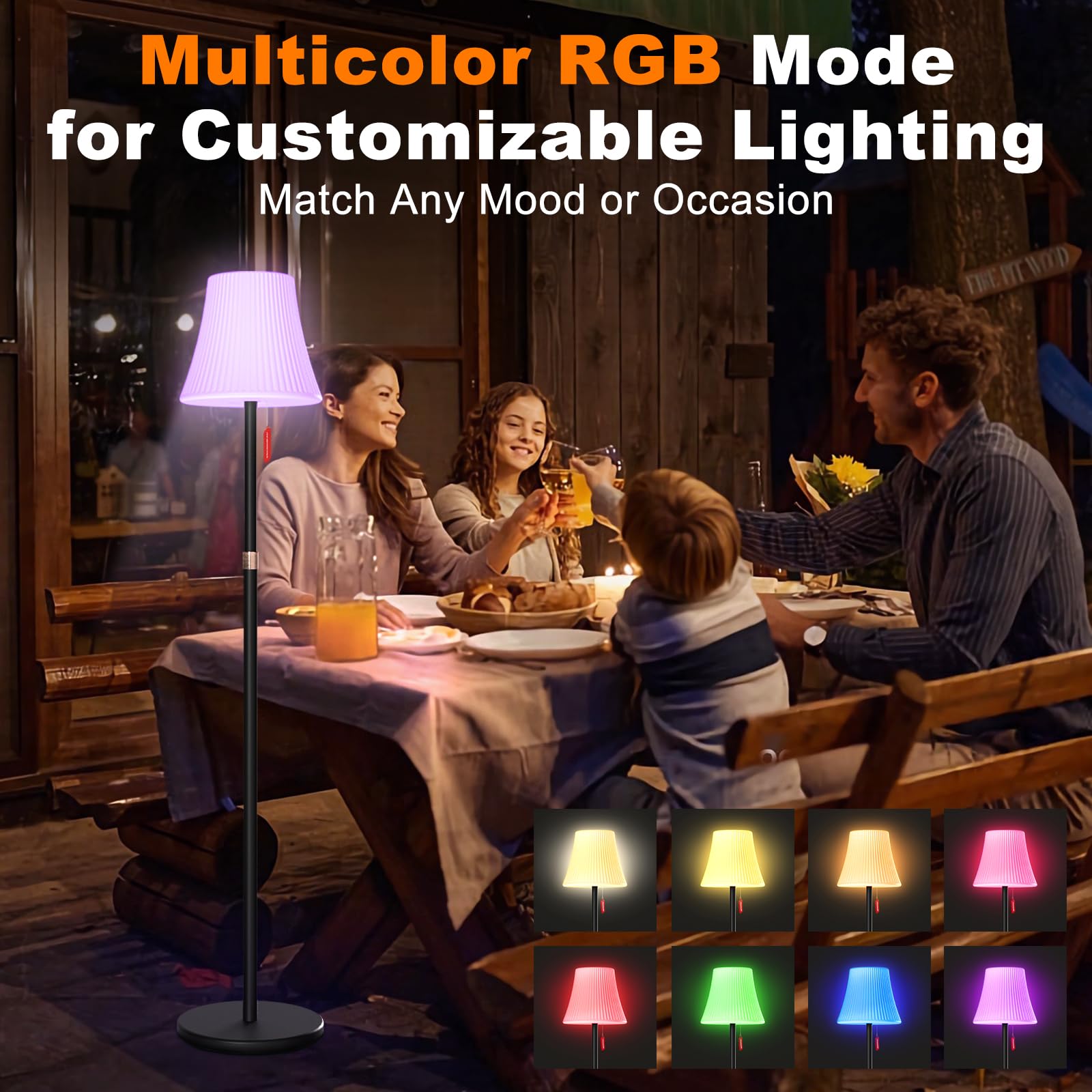 Mojimdo Solar Stehlampe IP65, RGB 7 Farben, 3-stufig Warmweiß dimmbar, mit Dämmerungssensor & Fernbedienung, höhenverstellbare, kabellose LED Stehleuchte – für Garten, Balkon, Terrasse & Außenbereich