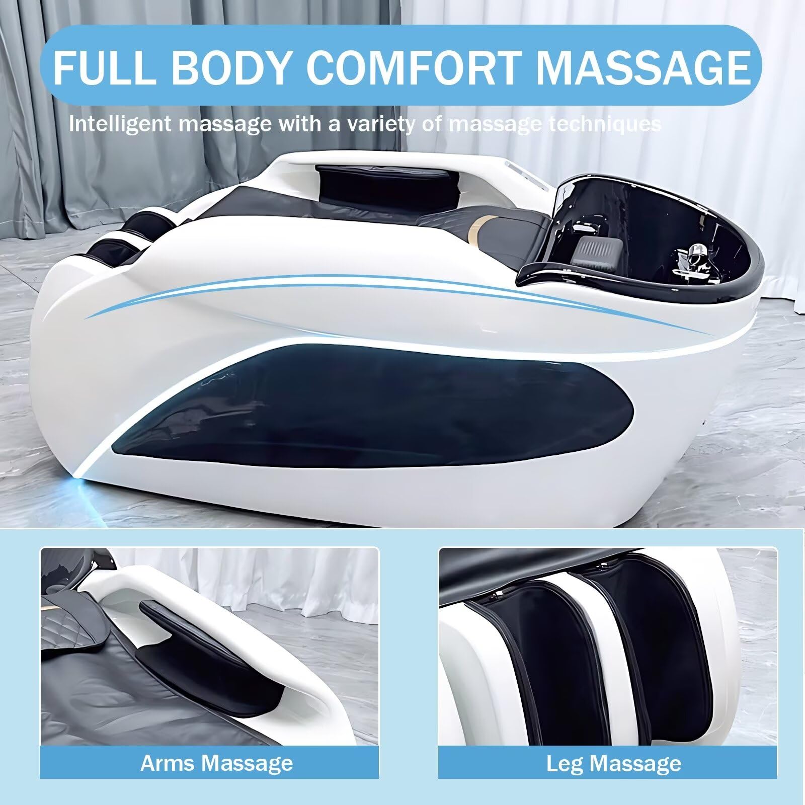 Professionelle Kopfmassageliege mit Shampoo-Funktion, Weißes, Einteiliges Design Aus Fiberglas, Salon- Und Spa-Ausstattung mit Rückenheizung, Ganzkörpermassage Und Wasserzirkulation