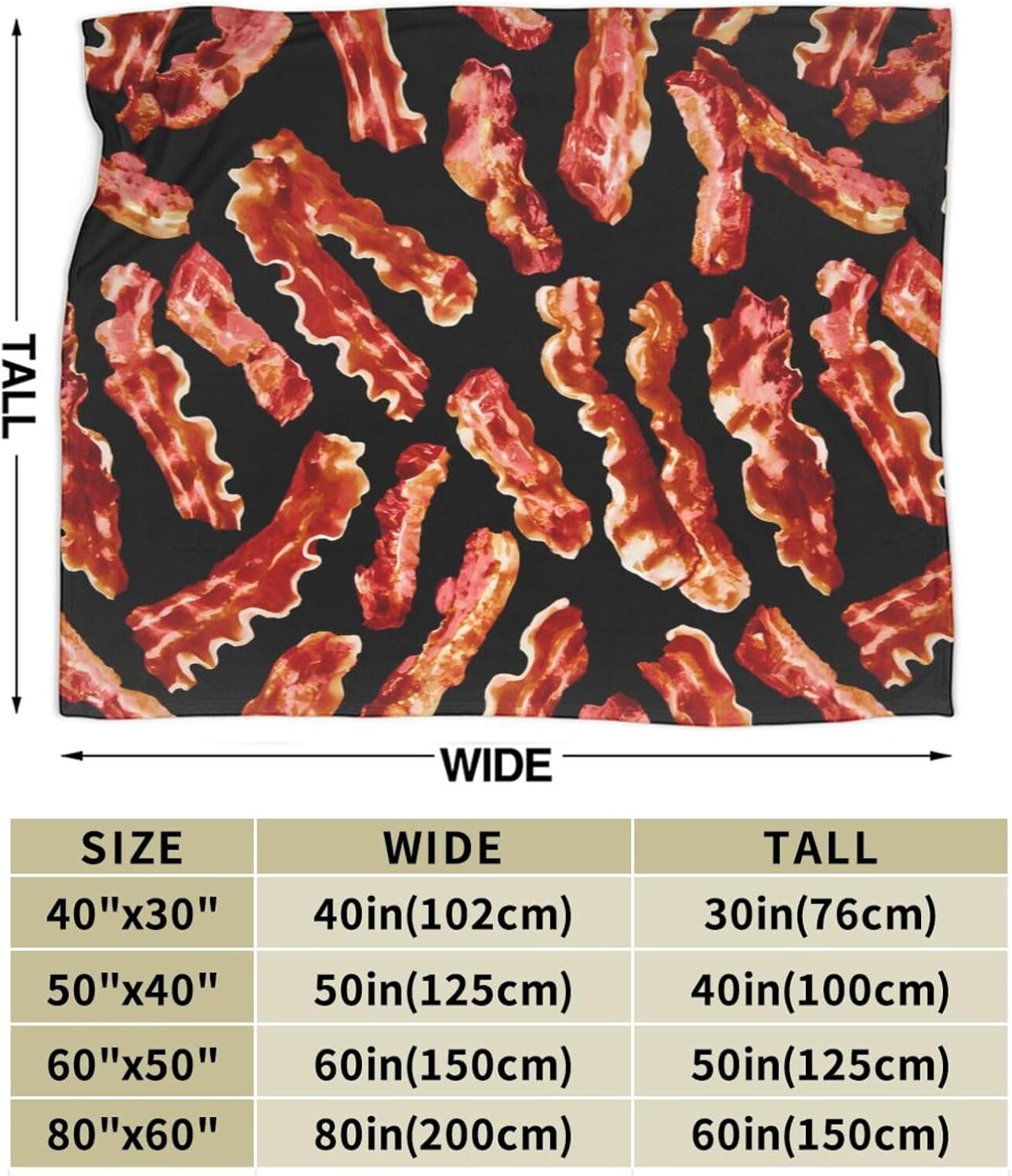 Novelty Bacon Food Flannel Throw Blanket Lightweight Soft Warm Bed Throws for Home Couch Room Sofa Office Travel Camping Dorm Decor Adults Kids Gifts 50x40 Inch - Image 4