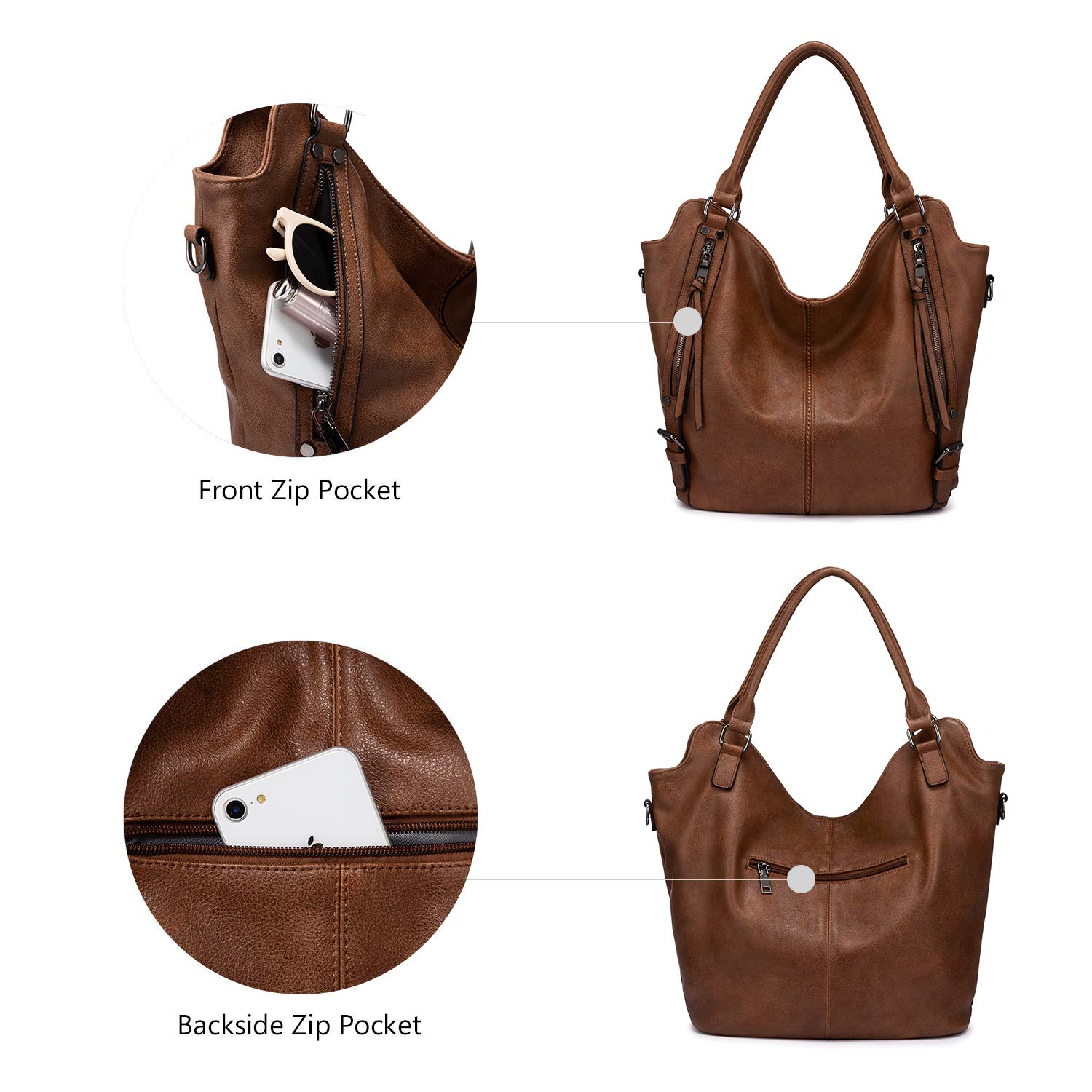 Realer Torba damska, duża, skórzana, typu shopper, na ramię, torba typu hobo w zestawie z portfelem, dla pań, do biura, szkoły, na zakupy i na podróż, zestaw 2-częściowy