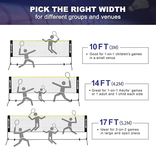 Miniatura 5 de BAGAIL Red de bádminton, red de nailon plegable de 10 pies1417 pies de ancho, soporte ajustable de altura y bolsa de transporte portátil, fácil de
