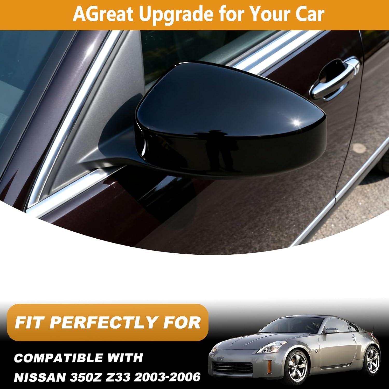 2PCS ABS Rearview Mirrors Cover Compatible with Nissan 370Z Z34 2009-2020 Carbon Look Door Rear View Mirror Cover Side View Mirror Caps Protective Trim Cover Fits (Piano Black)