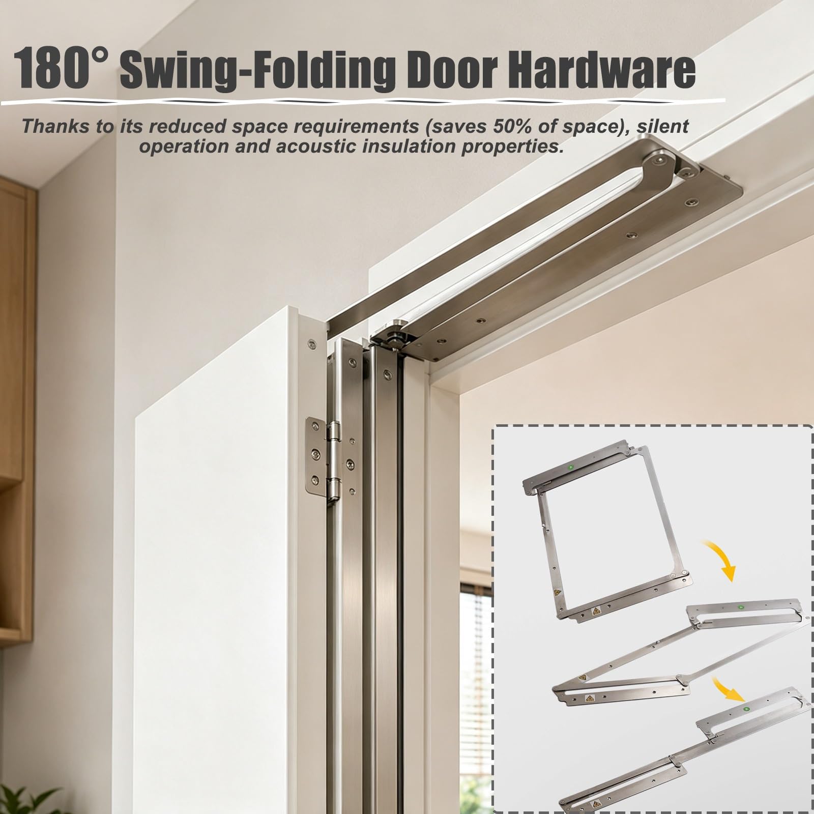 180 gradi Set di ferramenta per porte pieghevoli in acciaio inox | Kit completo "tutto in uno" con cerniera per porta a 180 gradi, funzionamento fluido e silenzioso, kit cerniera a perno