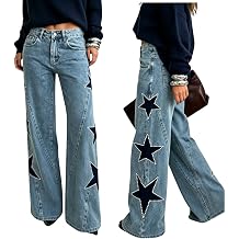 Star Jeans for Women Girls Baggy Cute Pearl Denim Pants High Waisted Loose Jeans Grunge Aesthetic Clothes