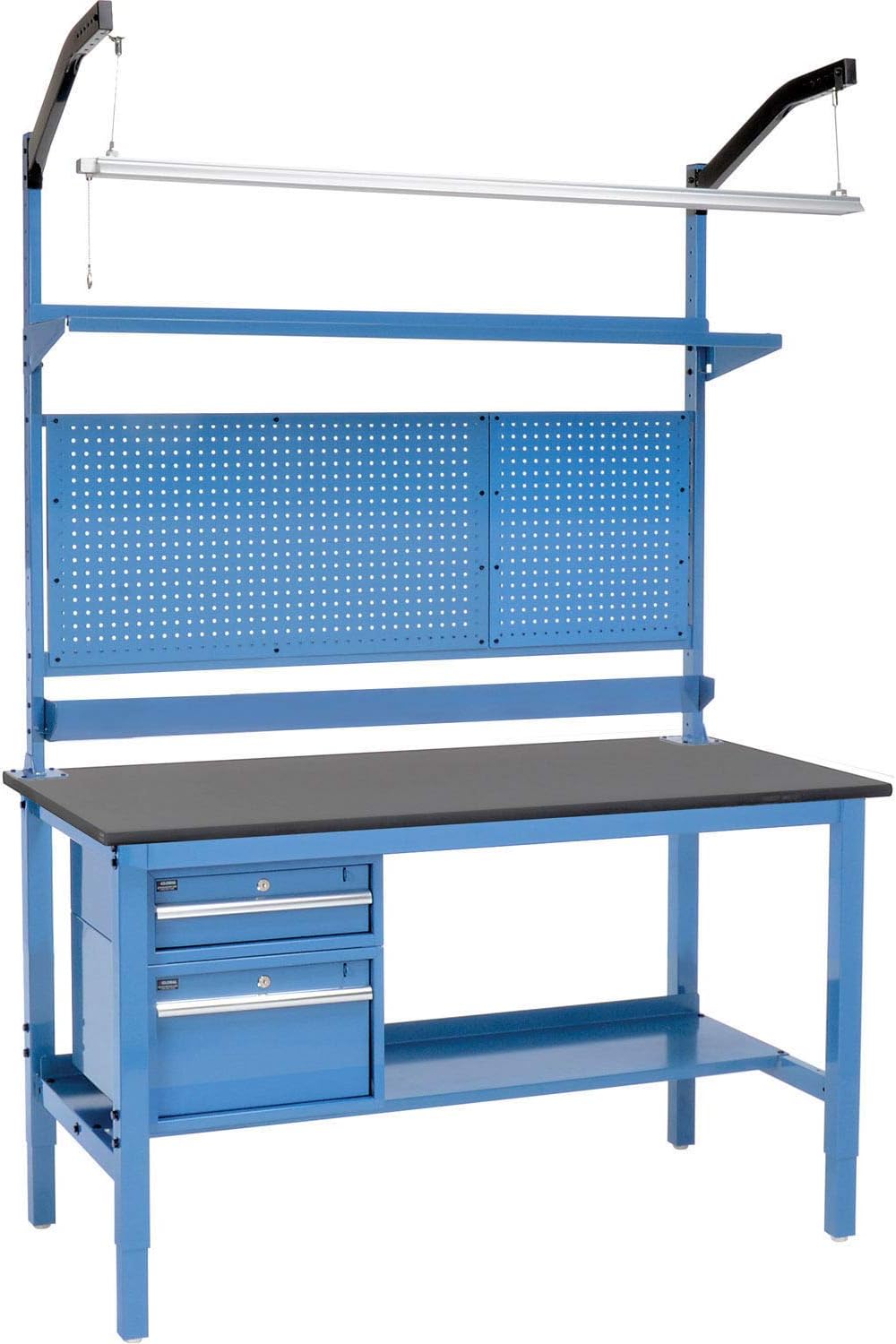 Global Industrial 60" W x 30" D Workbench, 1" Thick Phenolic Resin Safety Edge Complete Bench, Blue