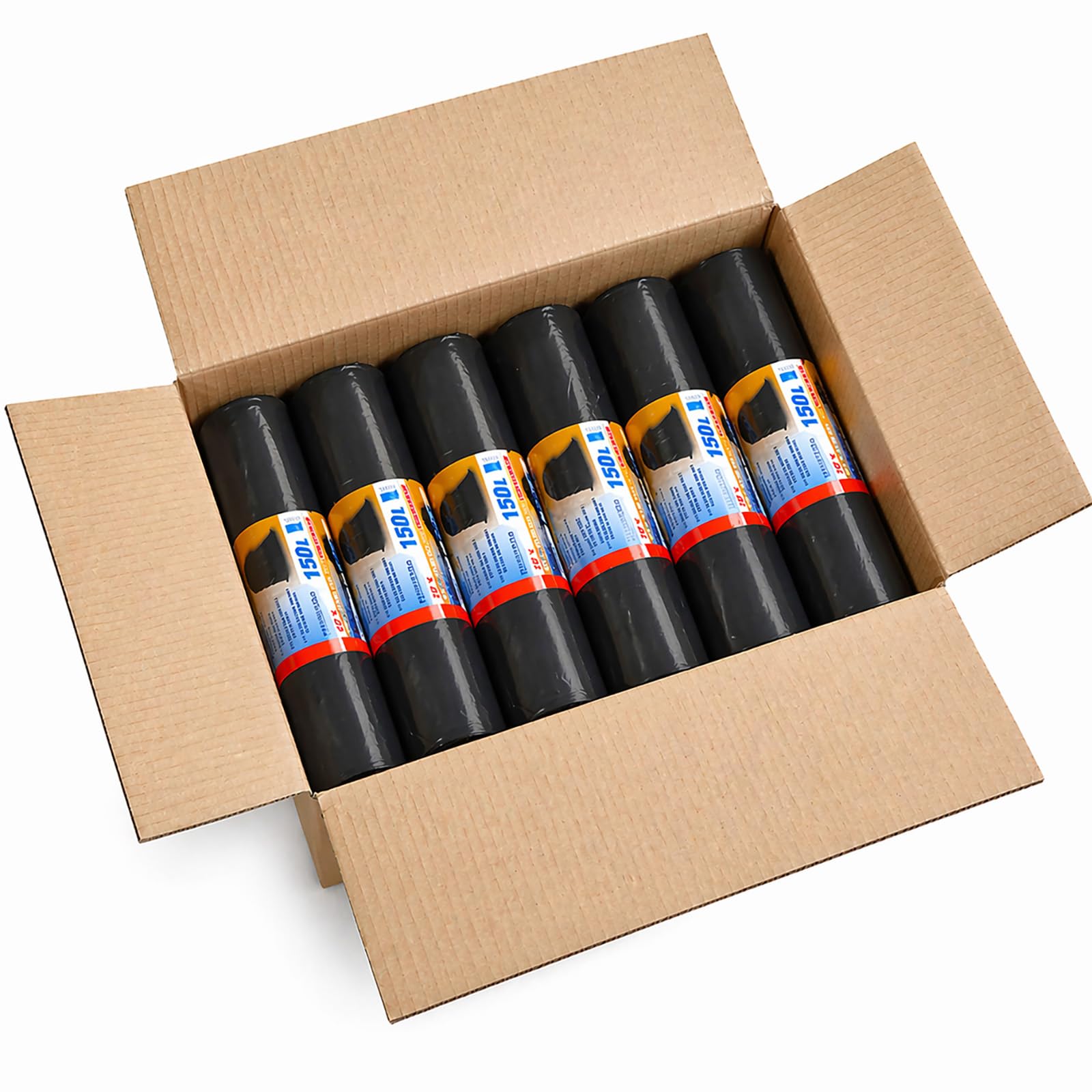 Sacco per rifiuti 150 L (77 my) - sacchi per rifiuti XXL antistrappo - 10 pezzi per rotolo - robusti sacchi per rifiuti grigio/nero per giardino, casa, cantiere e gastronomia come sacco per rifiuti.