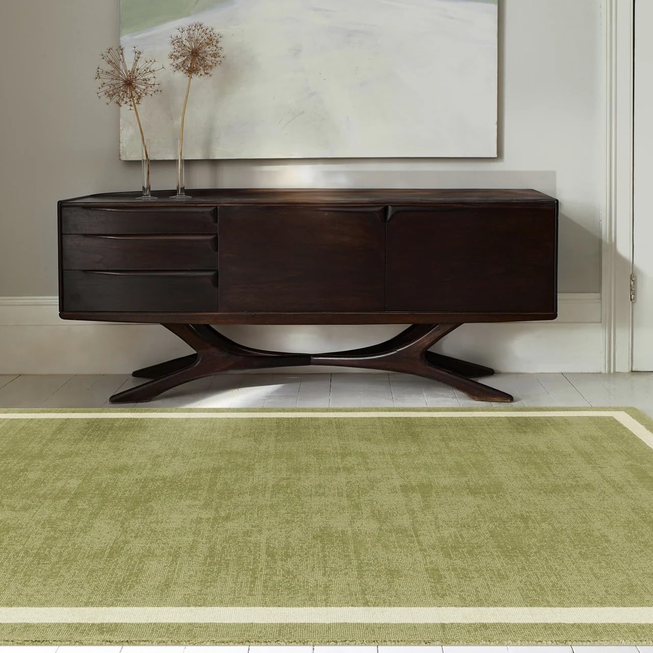 Hand-Tufted Wool Area Rug – Elegant Solid Border Design Soft Area Carpet for Modern Living Room, Bedroom & Home Decor 9 x 12 Ft Olive Green