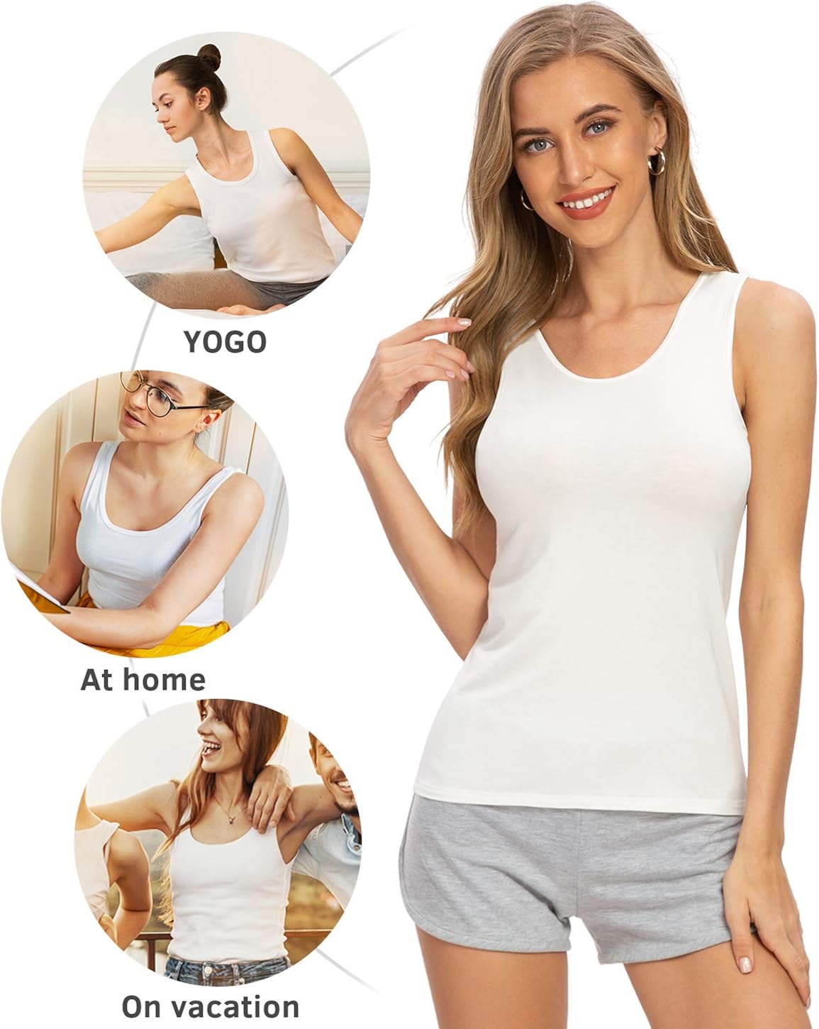 Vislivin Womens Supersoft Camisole Stretch Casual Tank Tops 1a3 Pack - Black/White/Gray Large