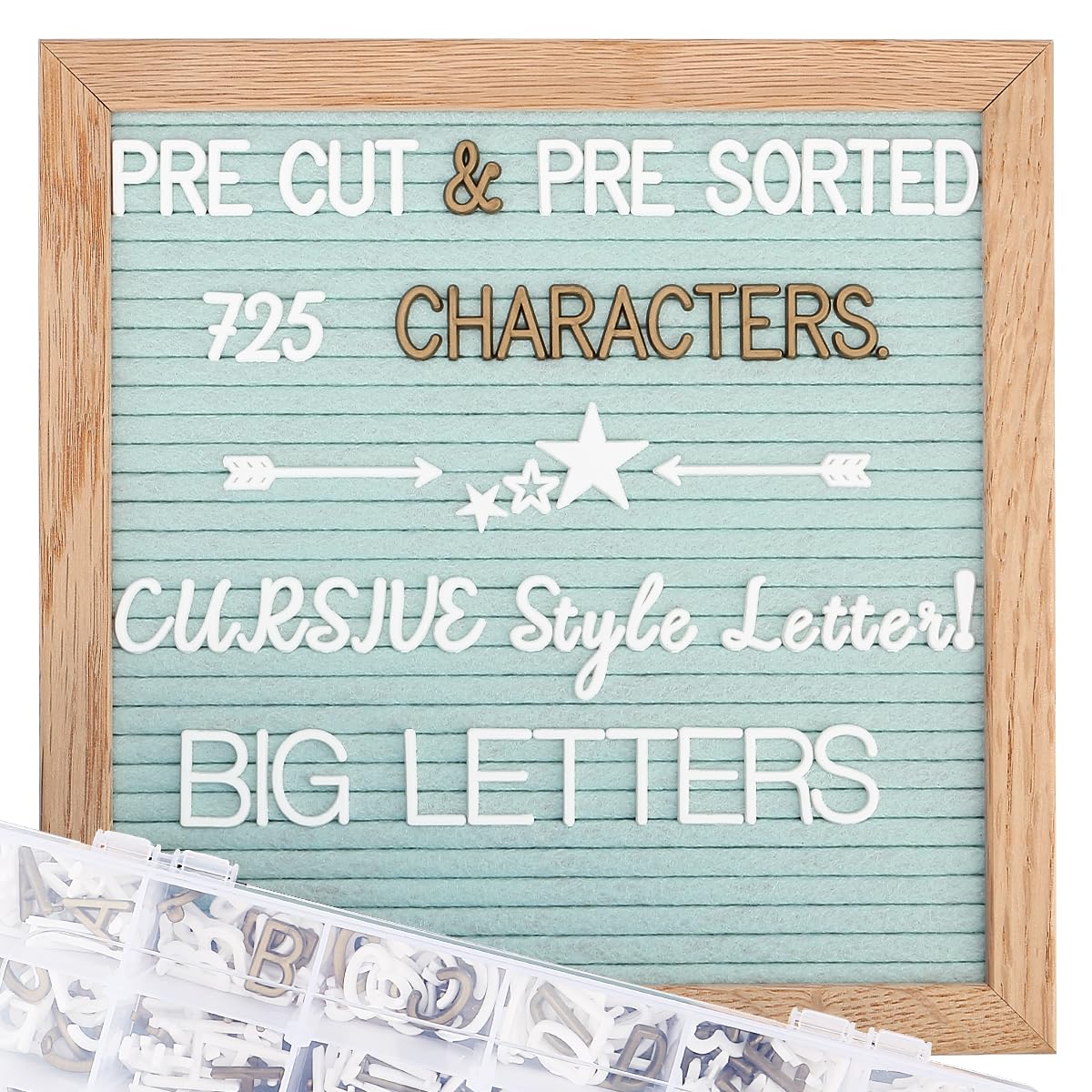 Blue Felt Letter Board - 10x10 Inch, Pre Cut &amp; Sorted 725 Letters, First Day of School Sign, Changeable Message Board for Classroom &amp; Farmhouse Wall Decor