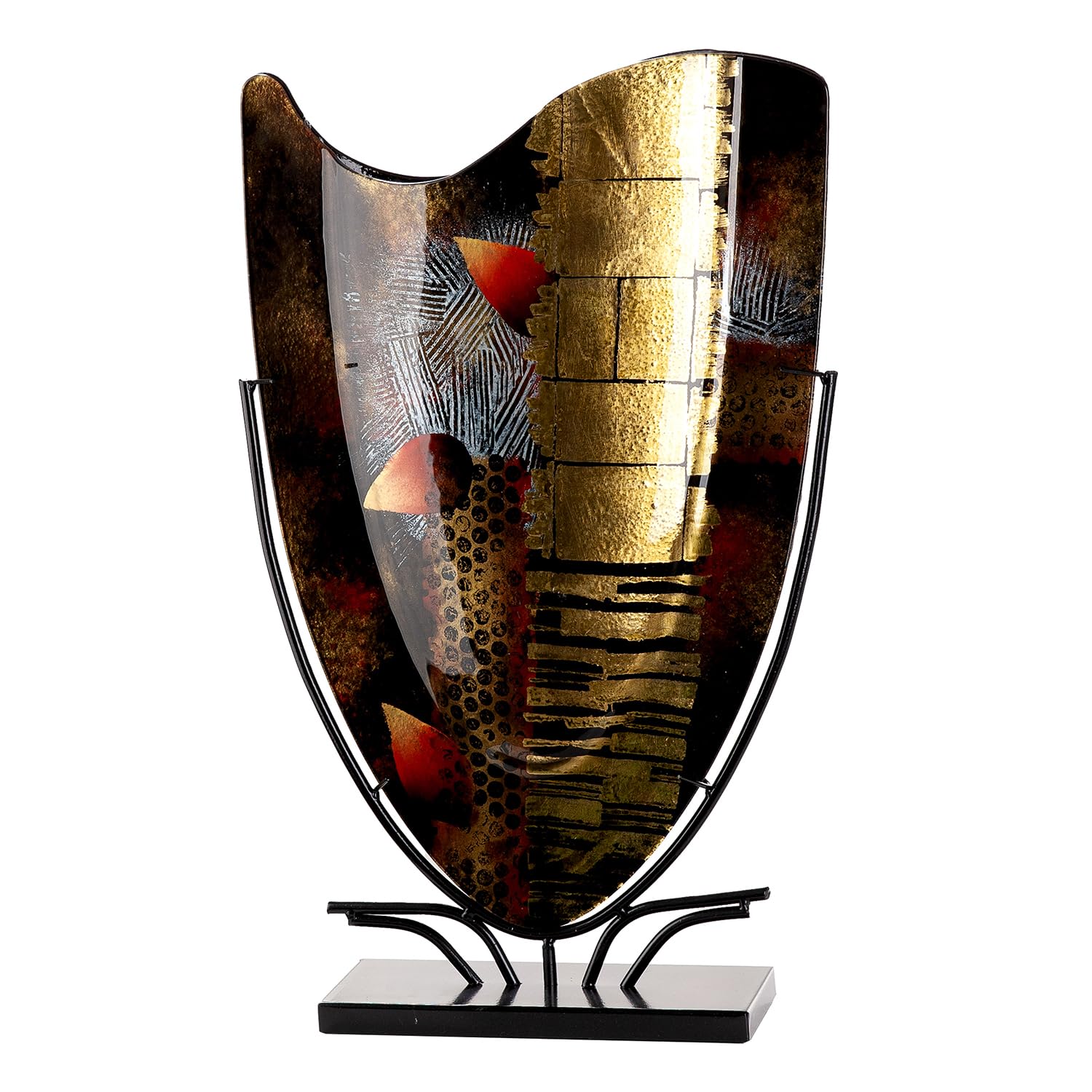 Glass Art Floor Vase Dixion - Glass - Black - Height 48 cm x Width 29 cm - Hand-Painted and Not Waterproof