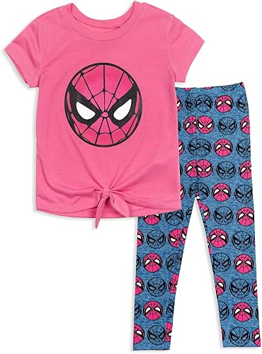 Marvel Spider-Man Vengadores Capitán América Guardianes de la Galaxia - Conjunto de camiseta y leggings para niñas pequeñas y grandes