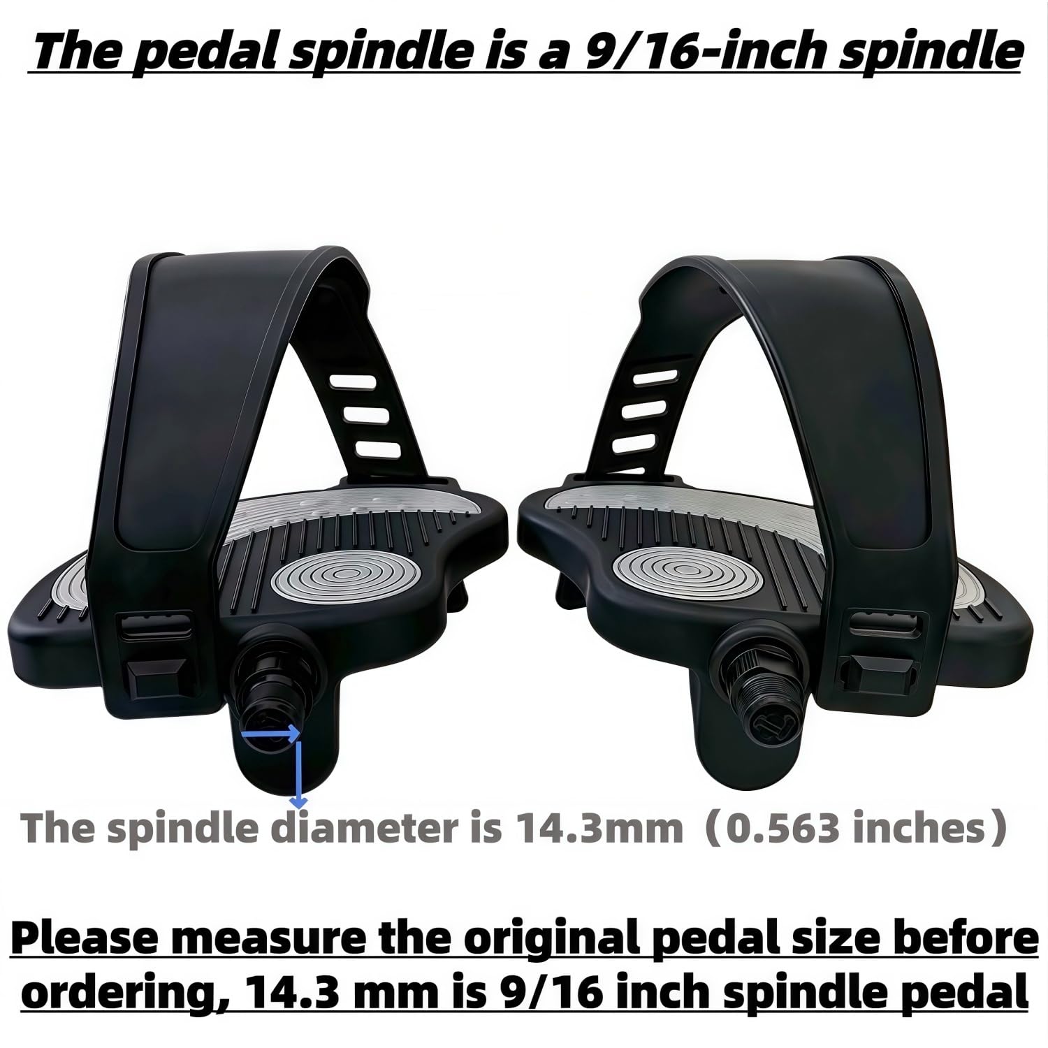 YBEKI 1 Paar Premium Heimtrainer Pedale mit Riemen – 9/16″ (14,3 mm) & 1/2″ (12,7 mm) Spindel – Universell kompatibel mit Peloton, Schwinn, Kettler, Christopeit – Indoor Cycling Pedale