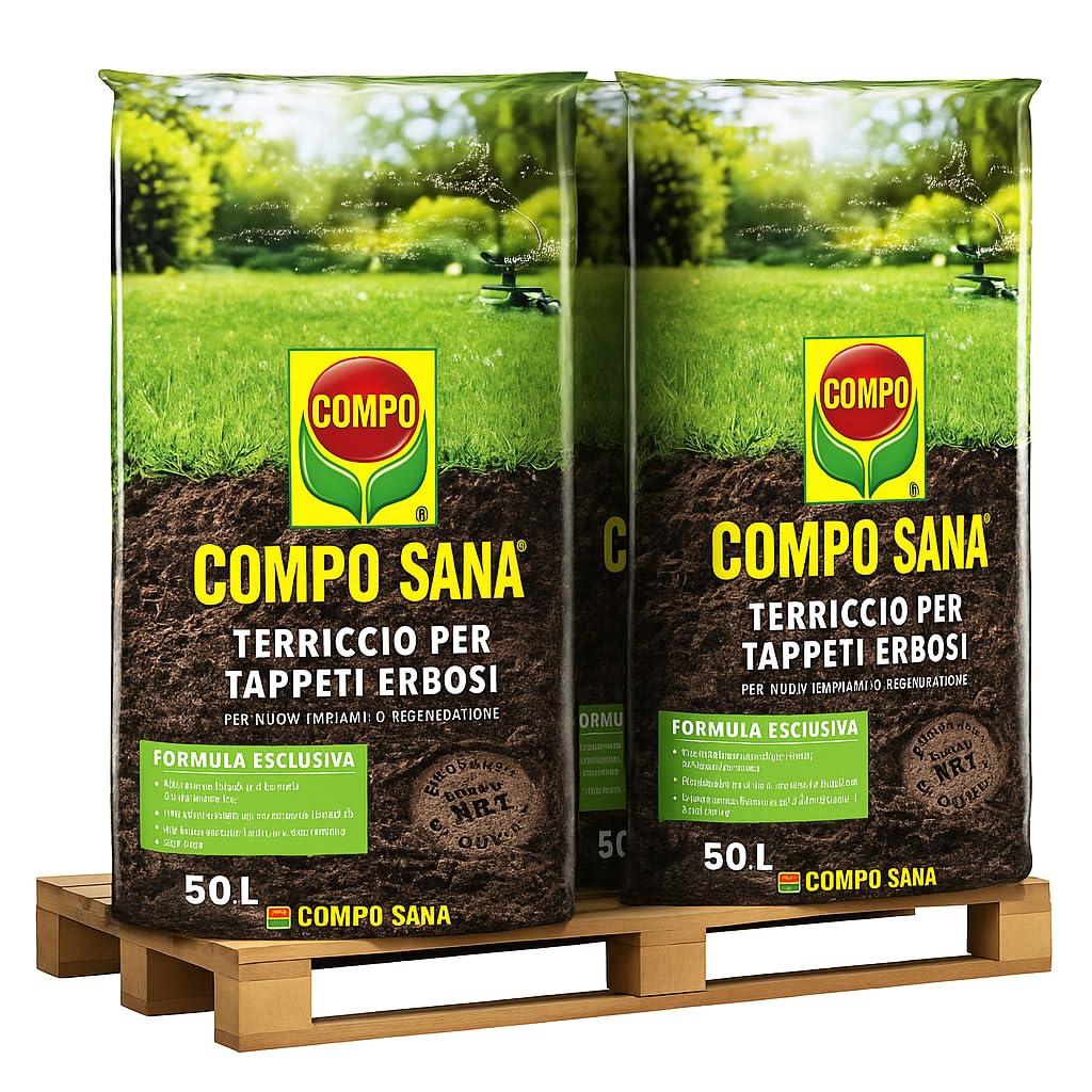 CompoSana Terriccio per Tappeti Erbosi Prati, Per Nuovi Impianti, Per Manutenzione e Rigenerazione di Manti Erbosi, Sacco 50 L x 3 Pezzi (Totale 150 LT)