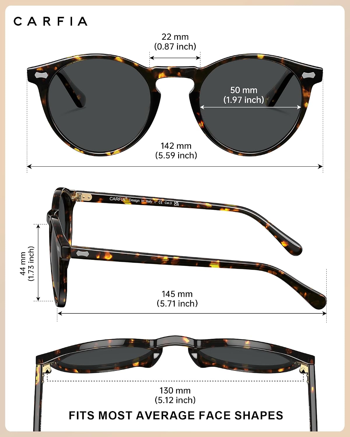 CARFIA Retro Polarized Sunglasses for Men UV400 Protection CA5288 image 5