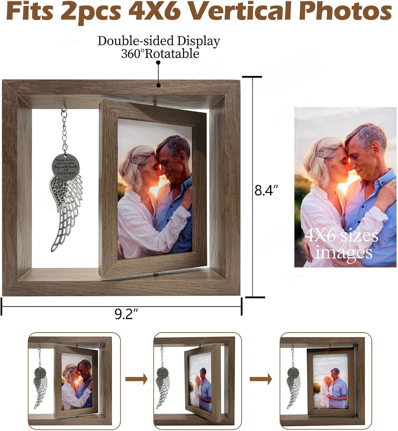 Memorial Picture Frame 4X6, Sympathy Photo Frame for Loss of Mom Dad Loved One, Rotatable Bereavement Frame for Picture with Angel Wing, Memorial Condolence Remembrance Gifts for Grieving - Image 3