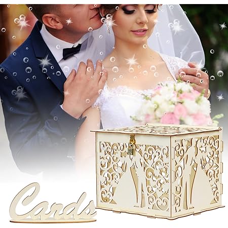 Boîte à Cartes De Mariage En Bois Blanc - 30x24x22.5 Cm - Avec Serrure Et Panneau "cartes" - Pour Réception Et Cadeaux