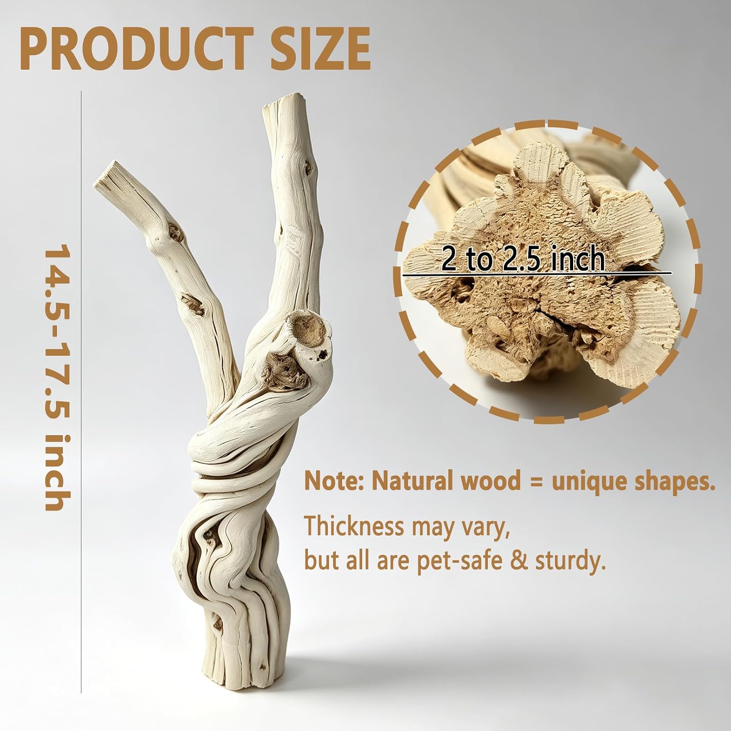 BNOSDM Reptile Branches, 14.5-17.5inch Snake Climbing Branch, Terrarium Wood Branch Decor, Bearded Dragon Tank Climbing Accessories for Lizard, Gecko, Chameleon, Frog