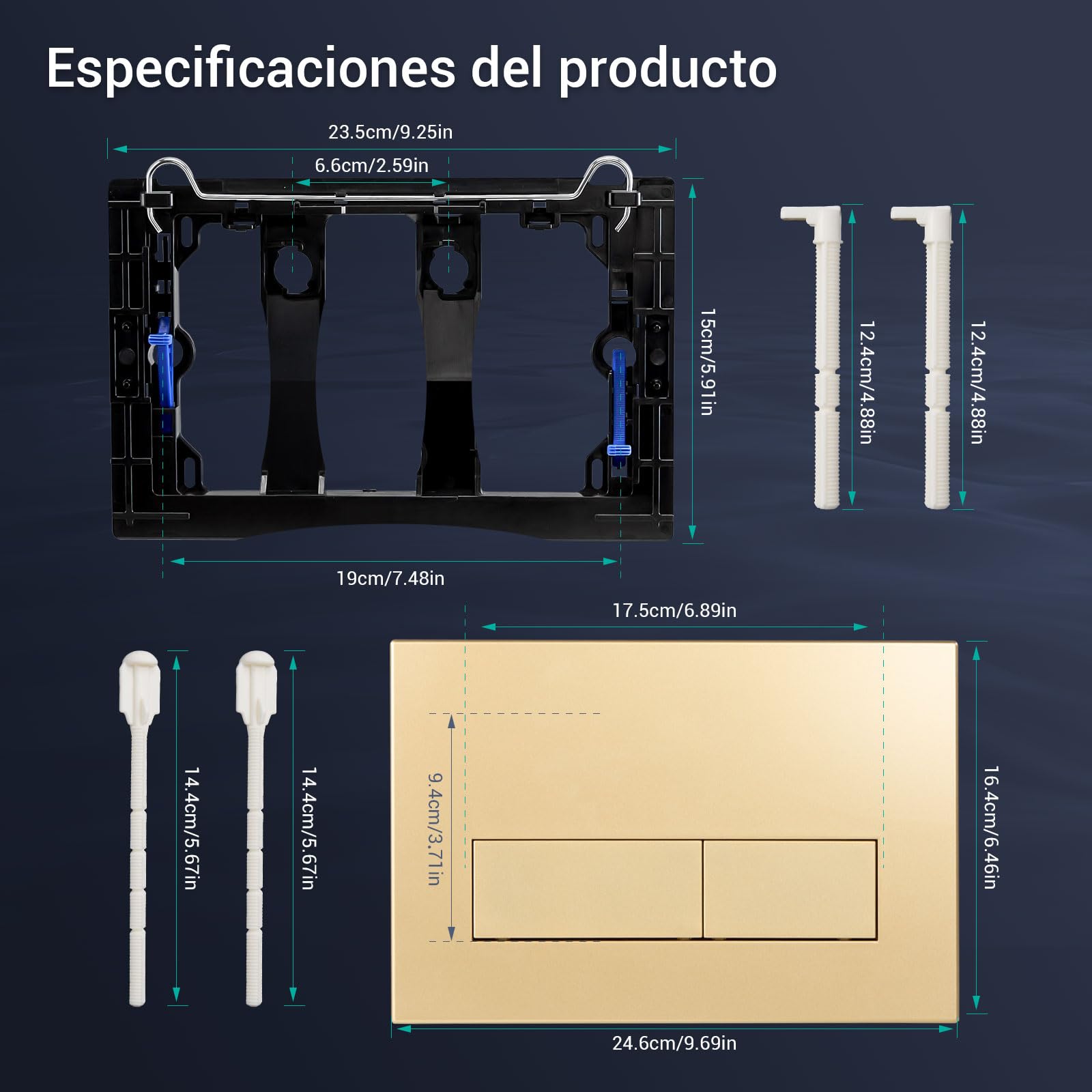 Empyreal placa actuador reemplazo panel frontal de cisterna de inodoro, con juego de varillas de descarga y marco de fijación, para Geberit Sigma 01,20,30, descarga doble(Oro Mate)