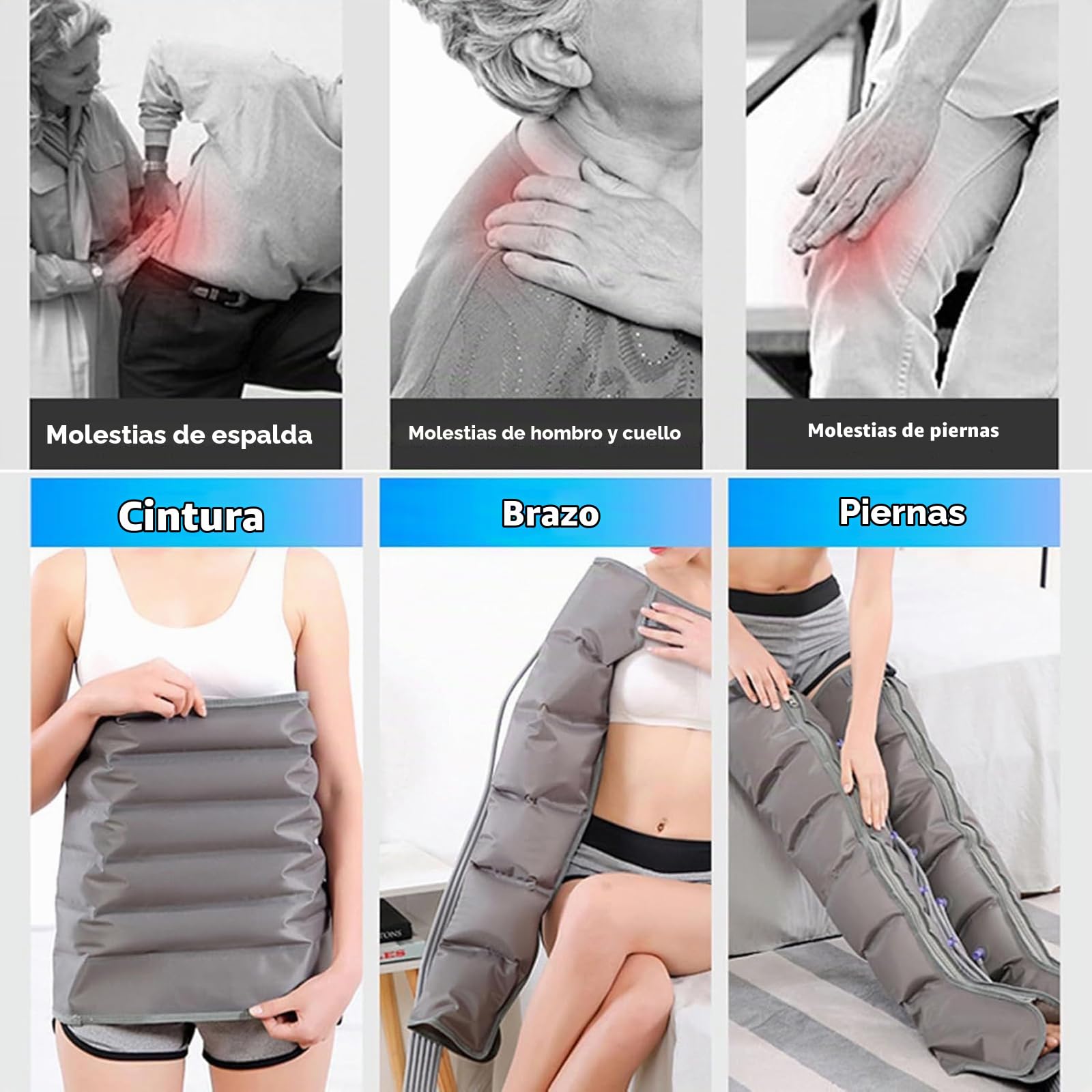 Masajeador Presoterapia Piernas, Profesional Botas Presoterapia Piernas, 6 Cavidades Presoterapias para Casa Masajeador de Pies y Pierna