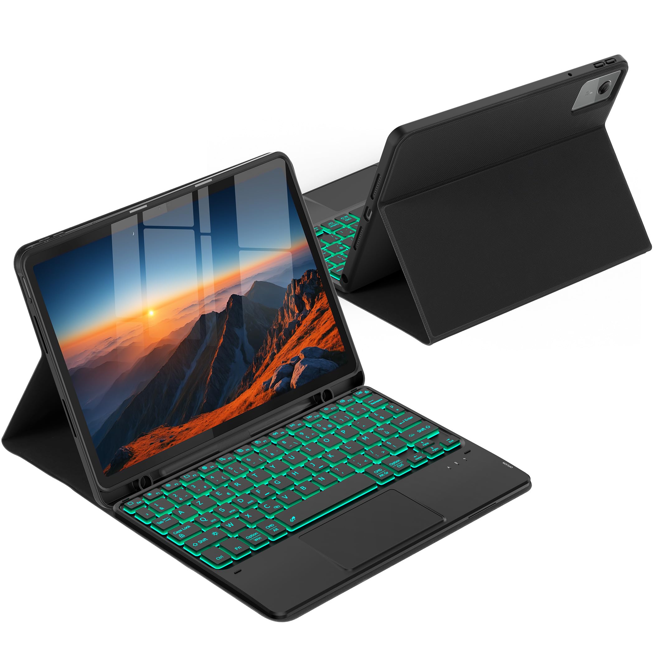 CACOE Clavier Étui Compatible avec Lenovo Idea Tab 2025 11" (TB-336ZU TB-336FU), Coque [AZERTY] Clavier avec Pavé Tactile, Éclairage à 7 Couleurs, Noir