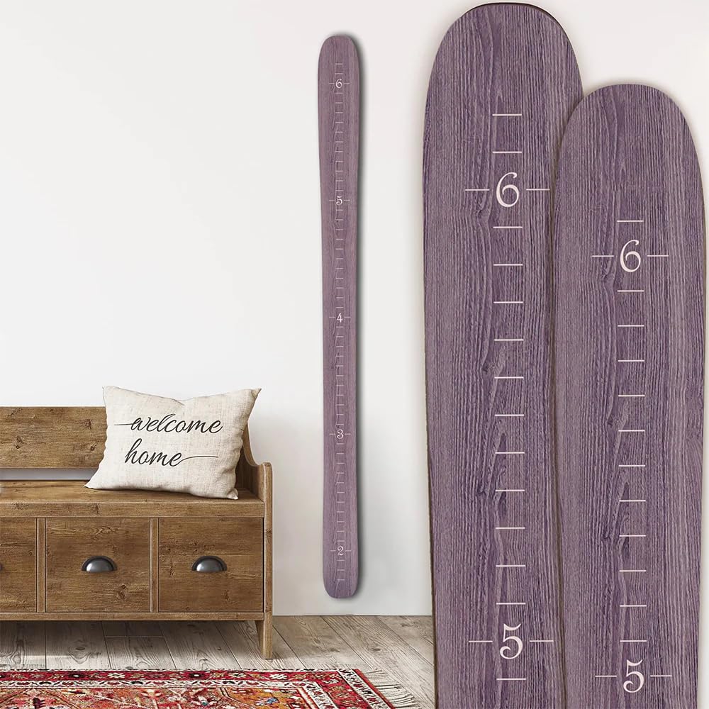 Headwaters Studio Personalized Ski Growth Chart - Wooden Growth Chart for Kids Room & Home Decor, Ski-Themed Wall Decor, Personalized Wooden Ski Ruler Maple Mountain - 58"" x 4.5""