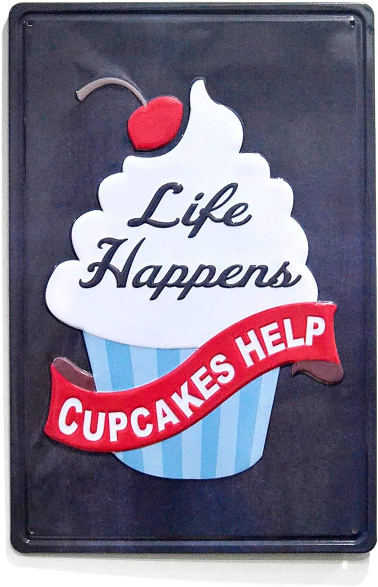 NaCraftTH [Cupcakes Help Sweet Cake Metal Iron Tin Sign Retro Vintage Wall Art Hanging Restaurant Cafe Home Decor, 8"x12"