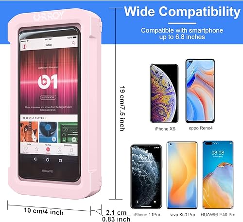 Vista 4 de URROY Soporte para teléfono de ducha, impermeable, rotación de 360°, antivaho de alta sensibilidad, soporte universal para baño, espejo de pared